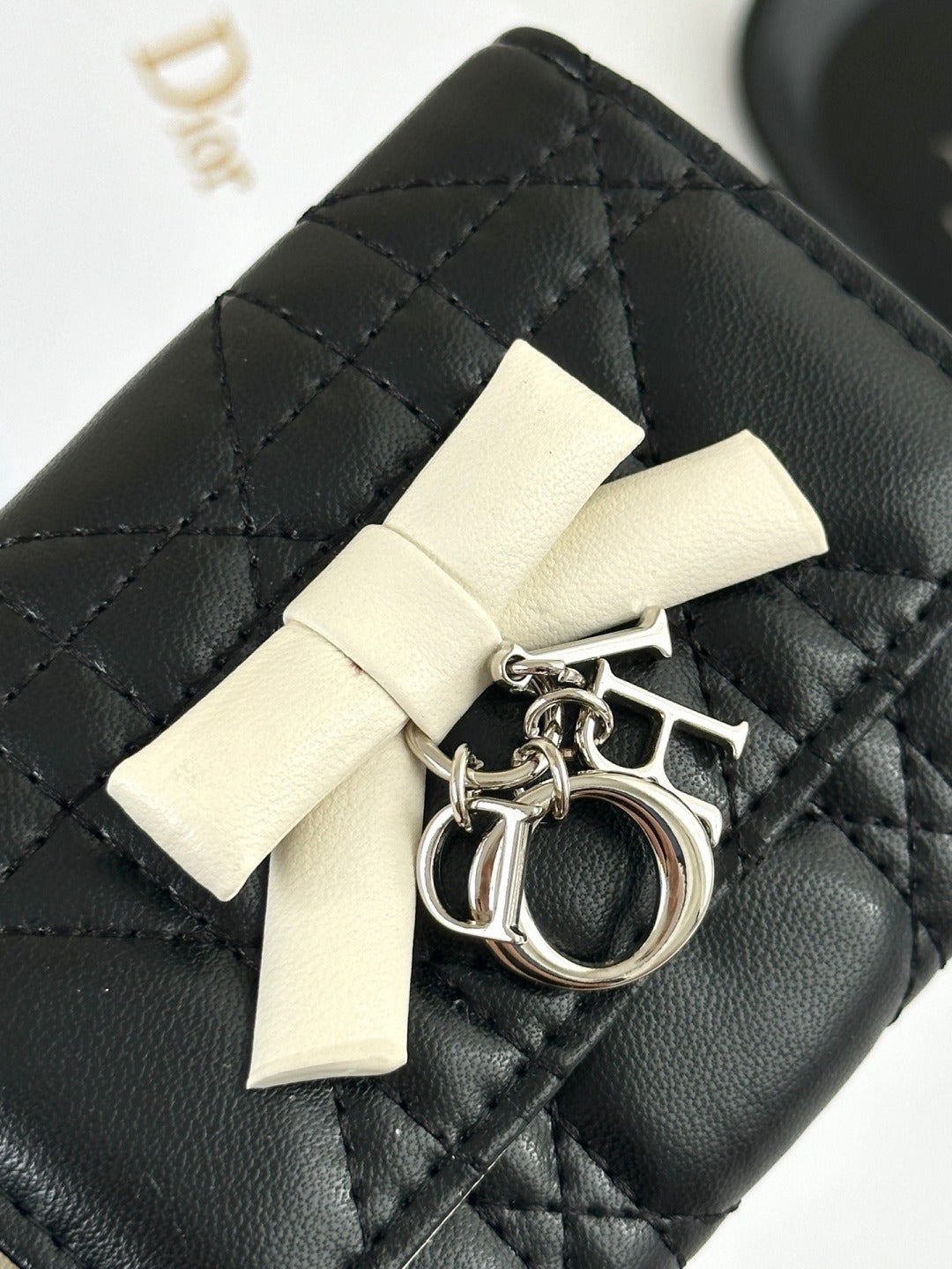 Dior Black Lambskin Leather Lady Dior Wallet