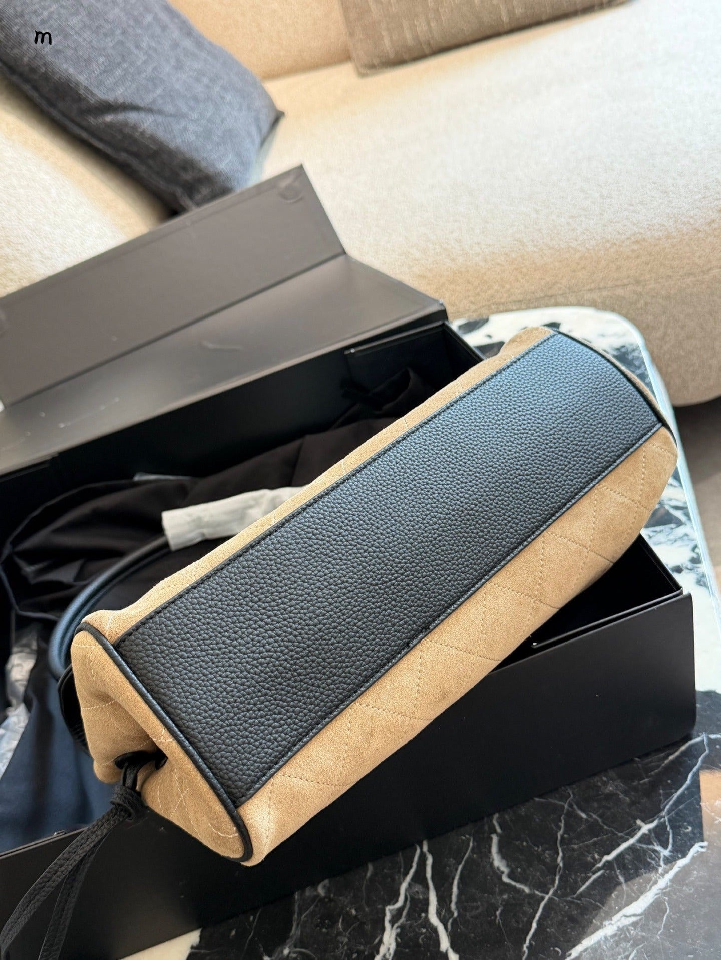 Chanel Black Suede & Leather Colorblock Handbag