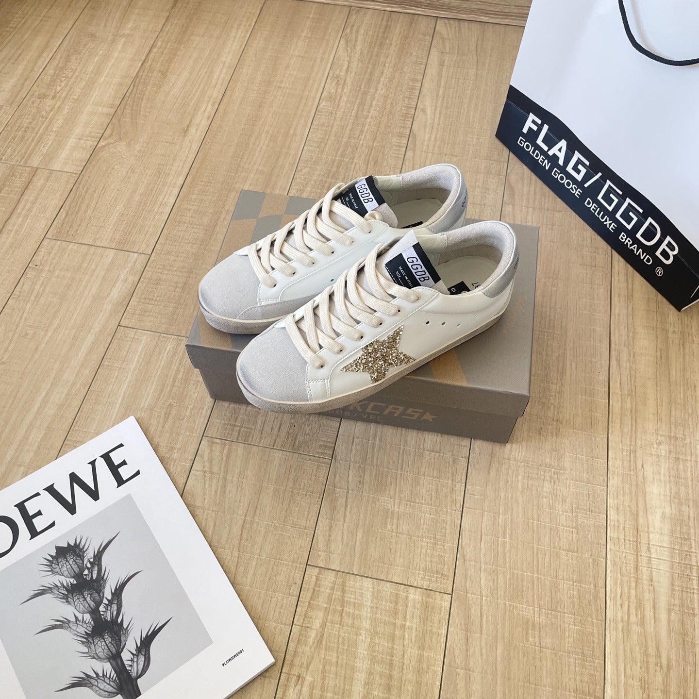 Golden Goose Calfskin Leather Vintage-Finish Sneakers