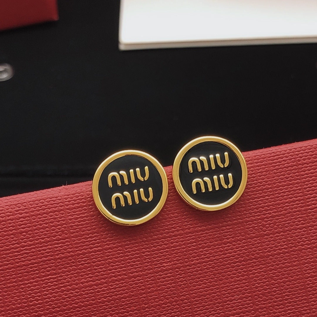 Miu Miu Black Brass Round Earrings