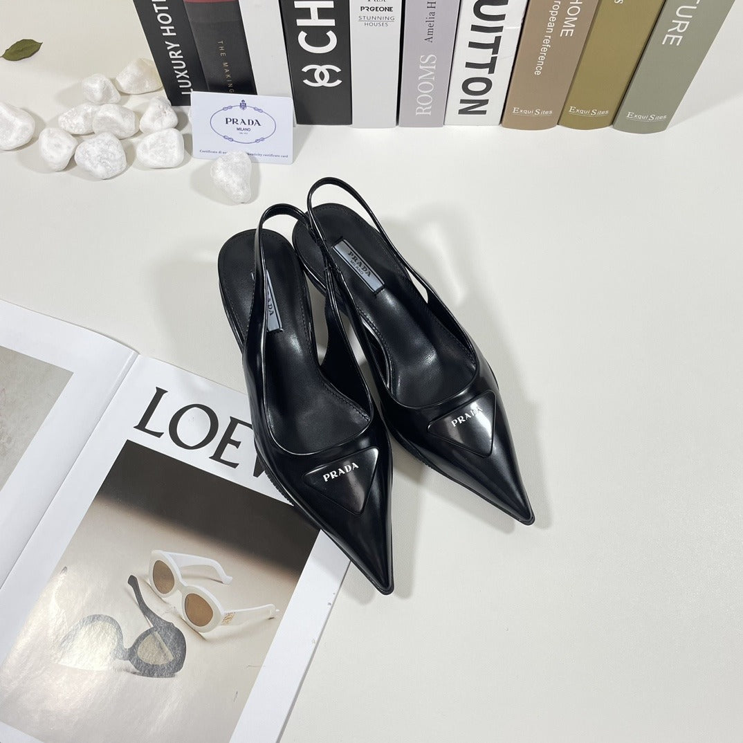 Prada Patent Leather & Lambskin Leather Pointed Toe Sandals
