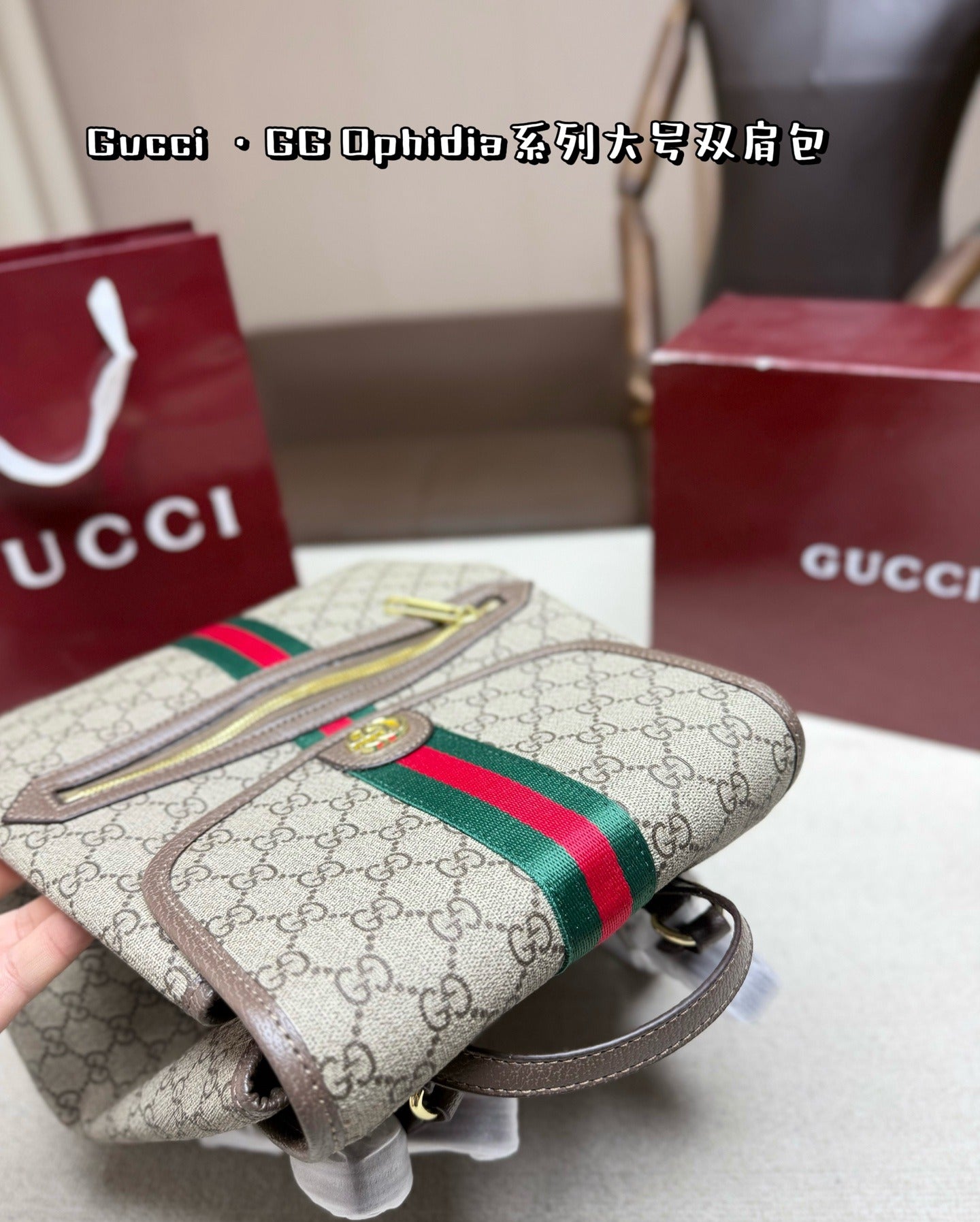 Gucci Brown Canvas & Leather Ophidia Backpack