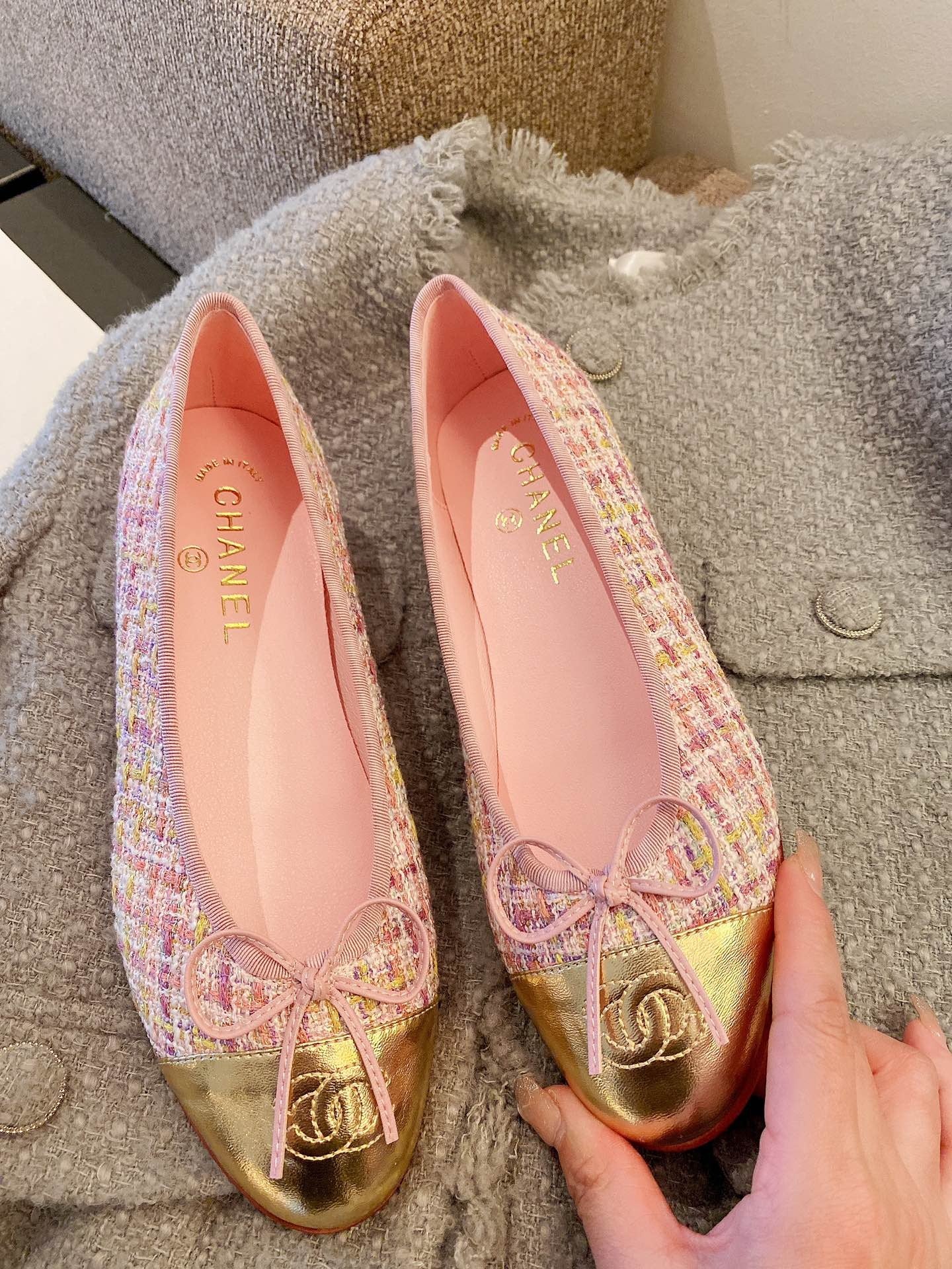 Chanel Leather Bow Ballet Flats