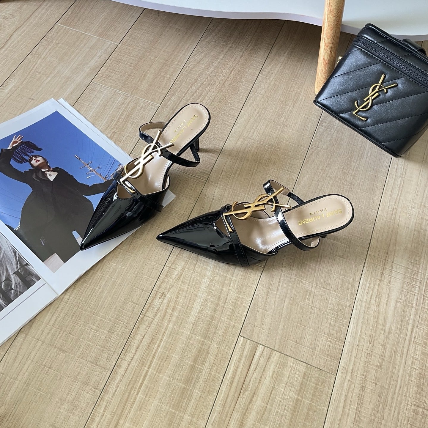 Saint Laurent Lambskin Leather Logo Sandals