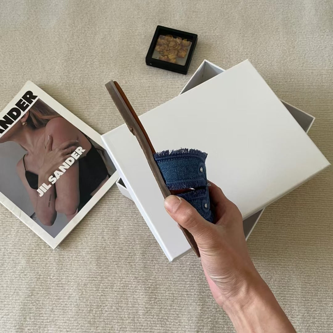 Celine Denim & Leather Tassel Slides