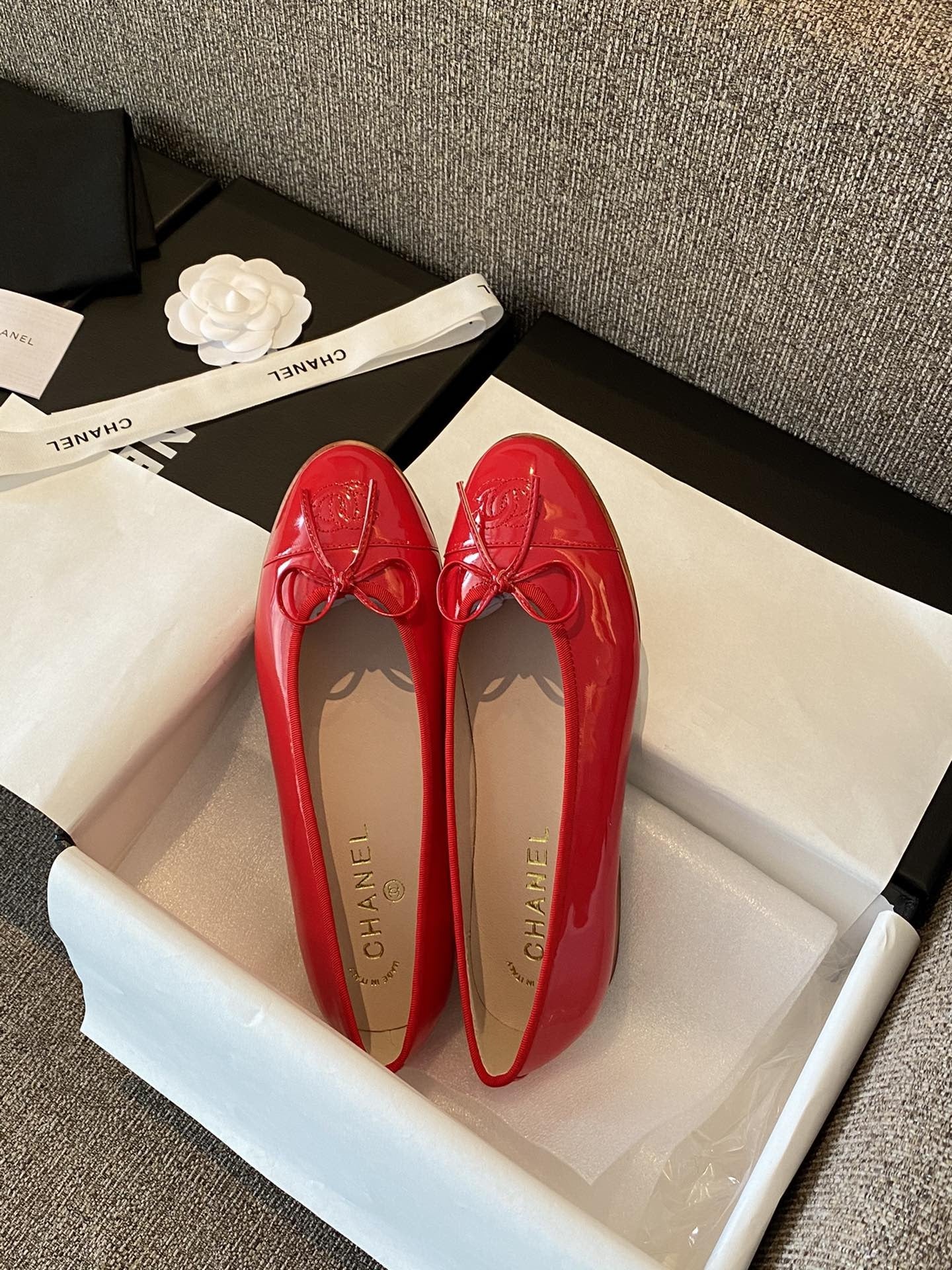 Chanel Leather Bow Ballet Flats