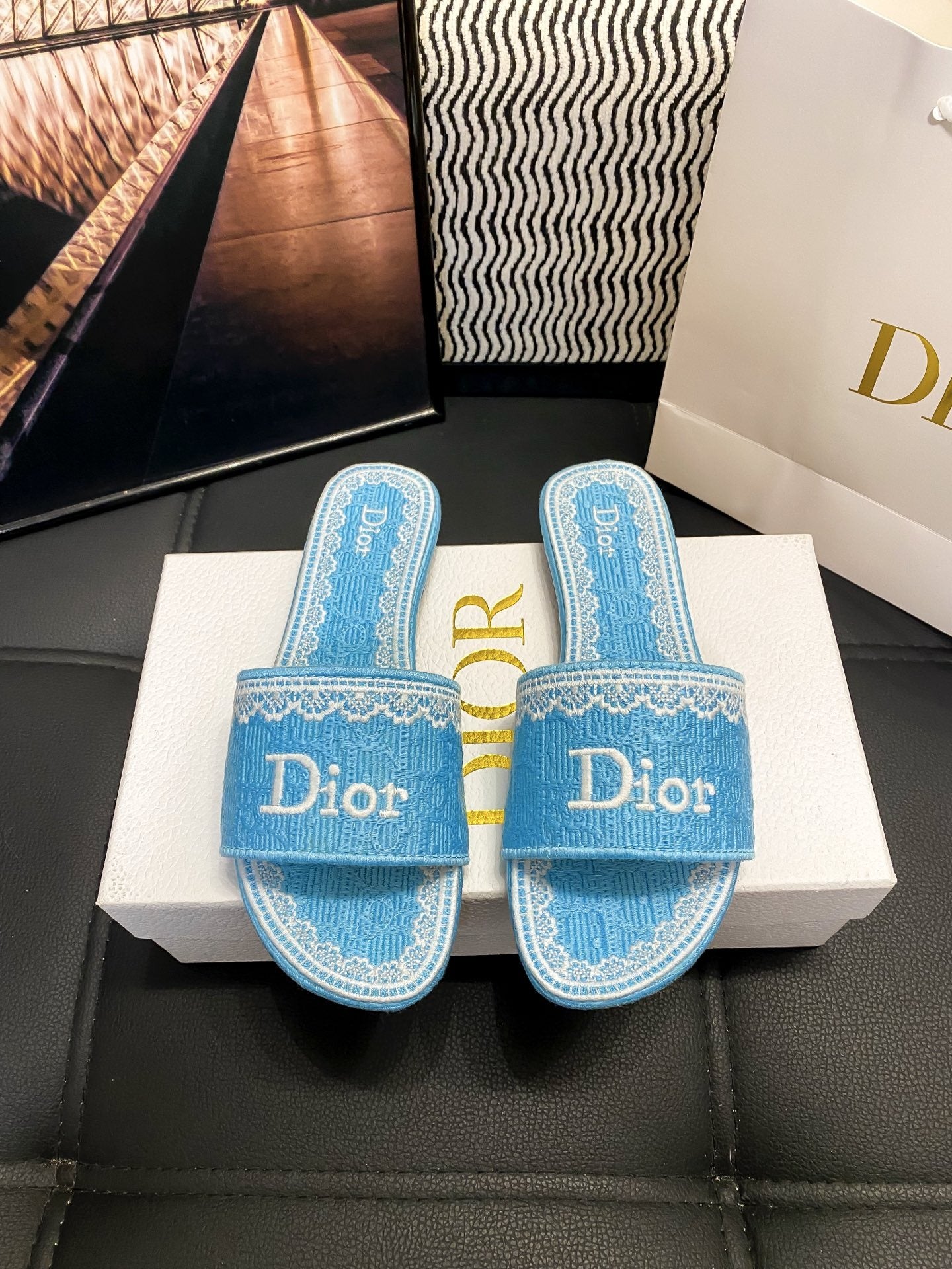 Dior Leather Logo Slides