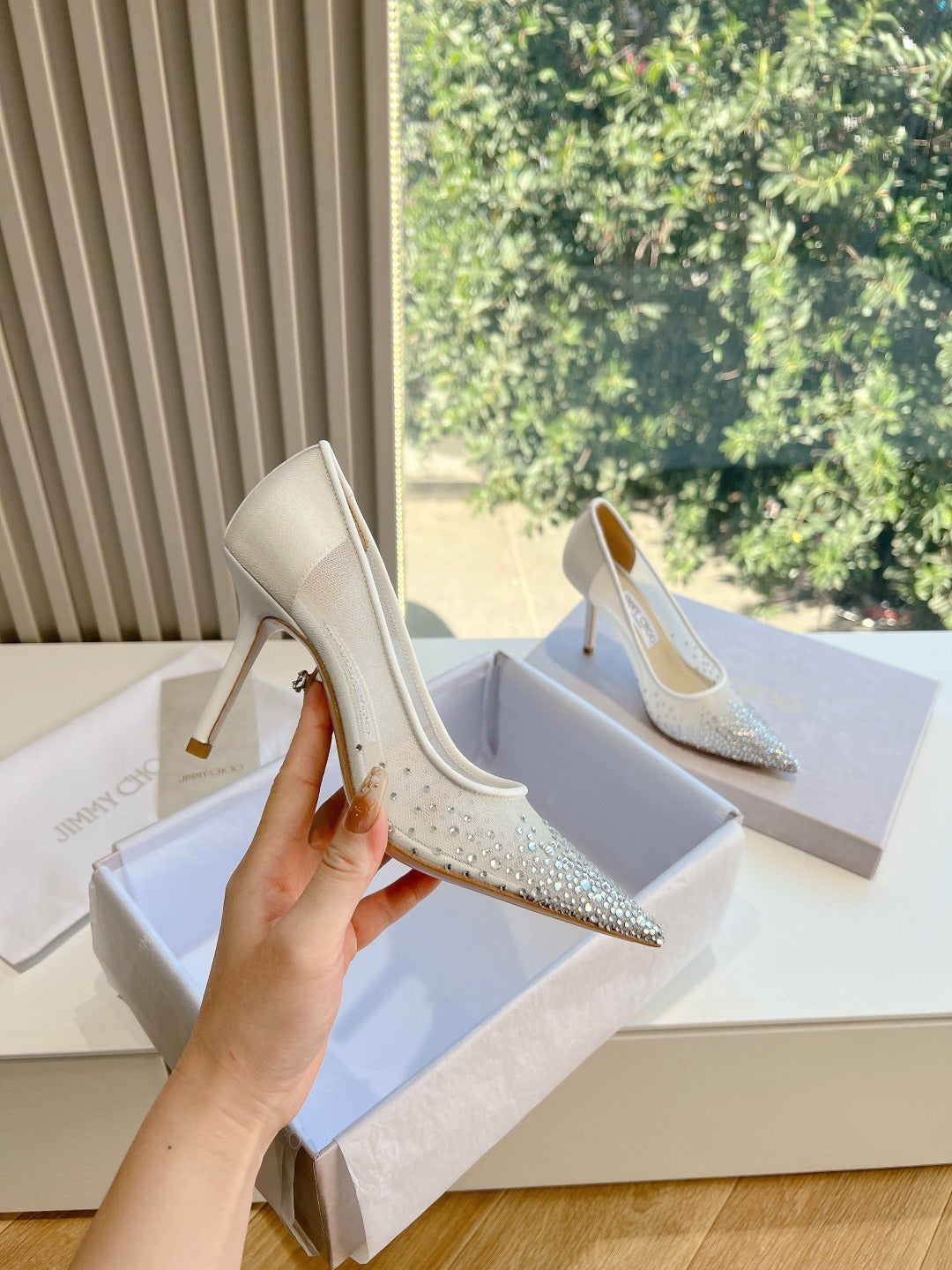 Jimmy Choo Lambskin Leather Crystal Heels