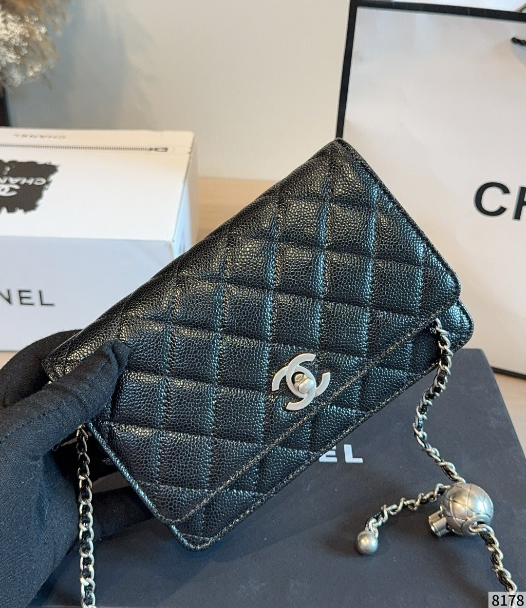 Chanel Black Calfskin Leather & Lambskin Leather Star Handbag