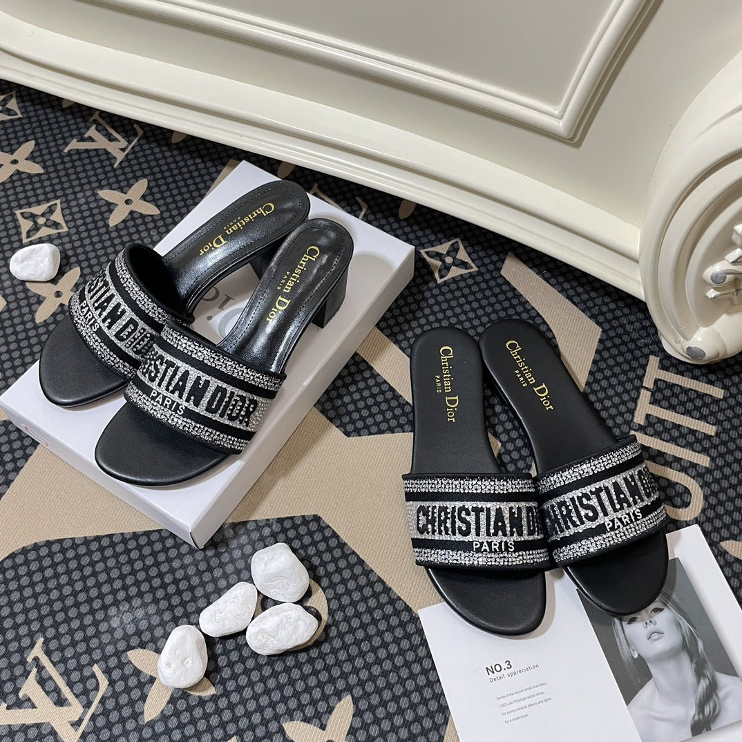 Dior Lambskin Leather Embroidered Slides