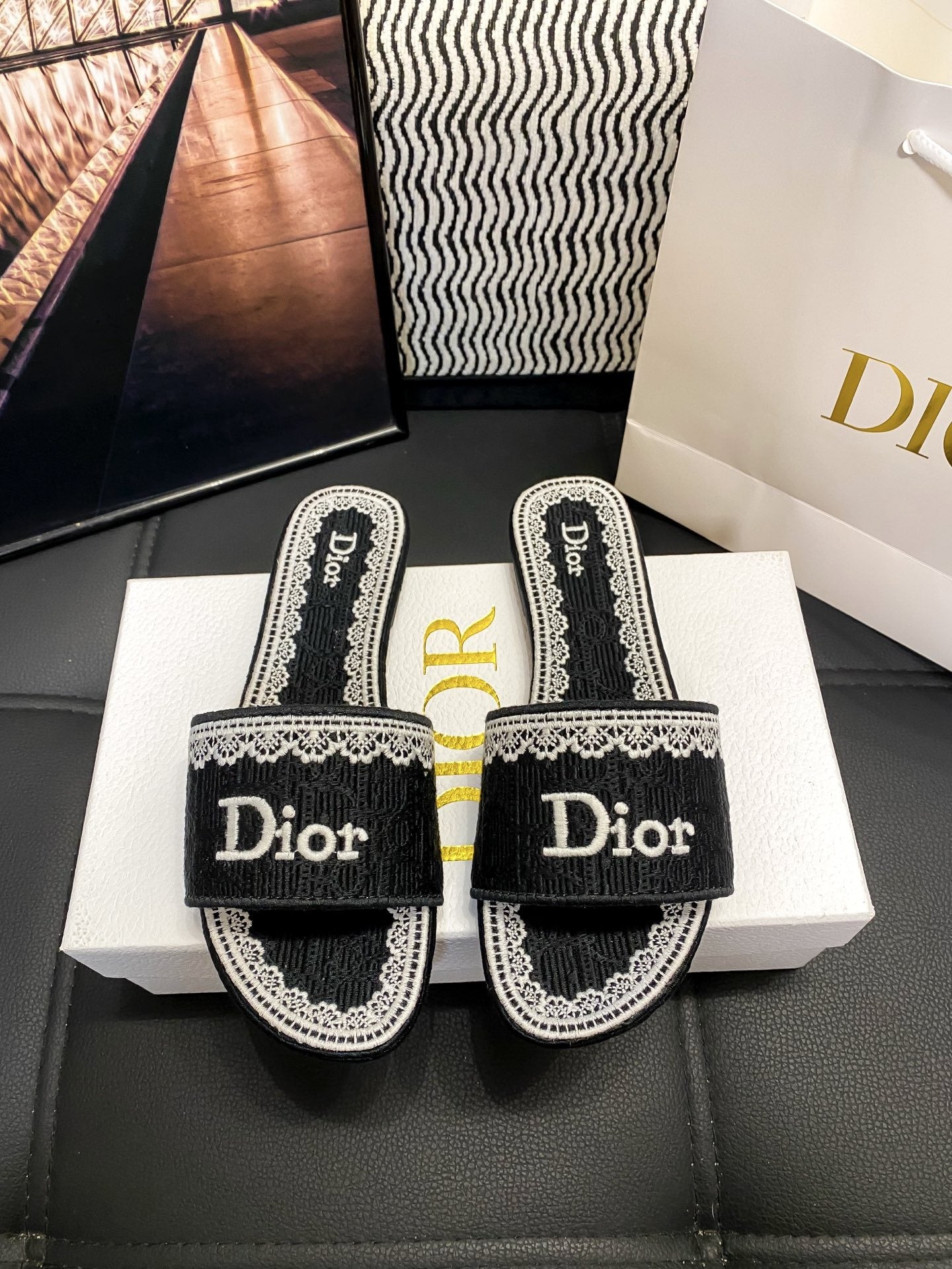 Dior Leather Logo Slides
