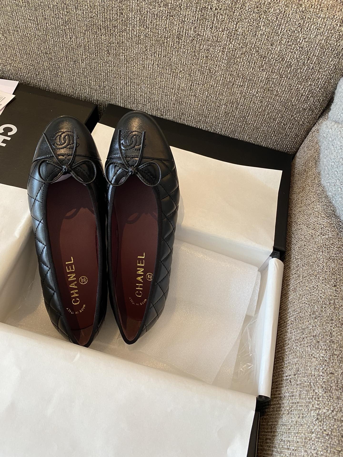 Chanel Leather Bow Ballet Flats