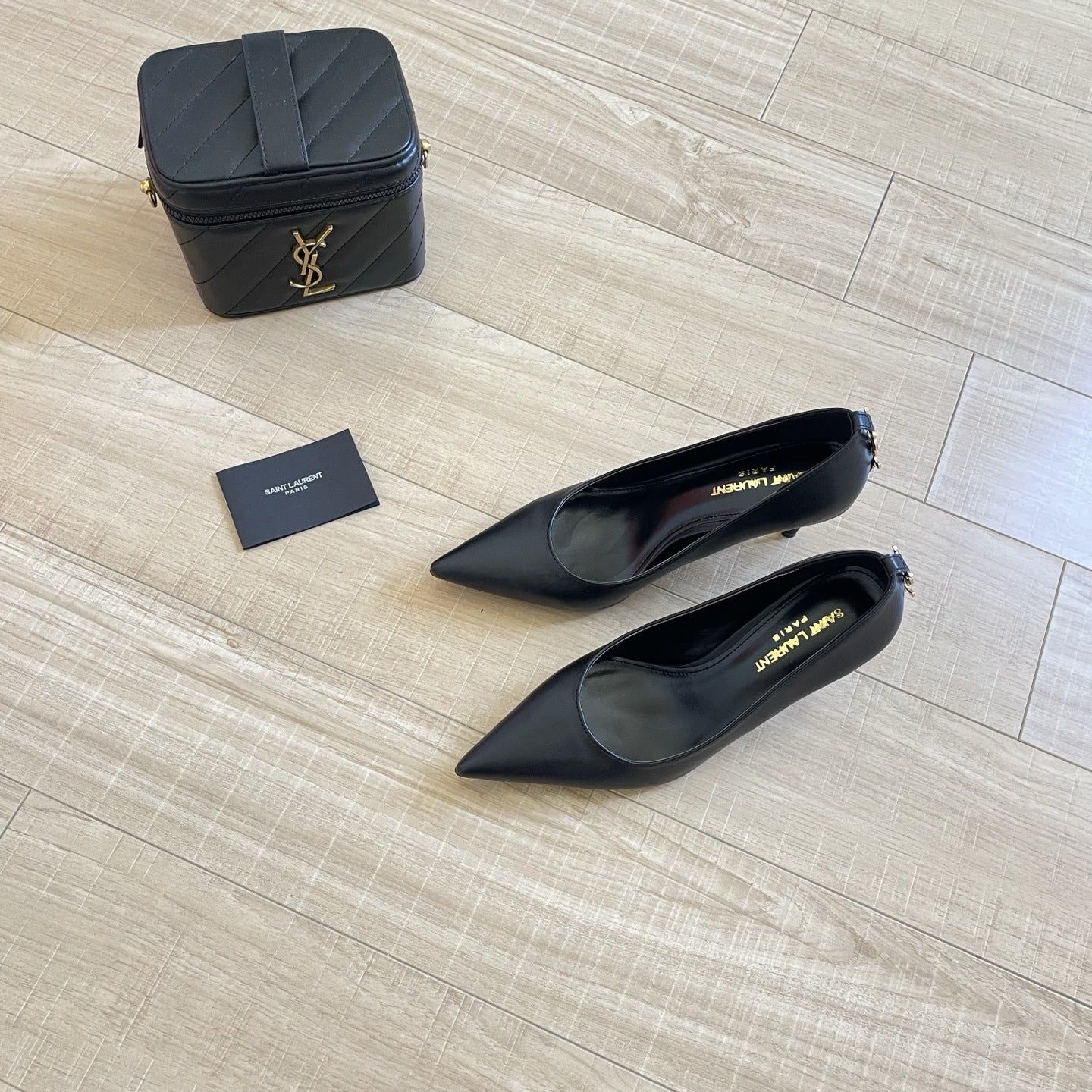 Saint Laurent Lambskin Leather Logo Heels