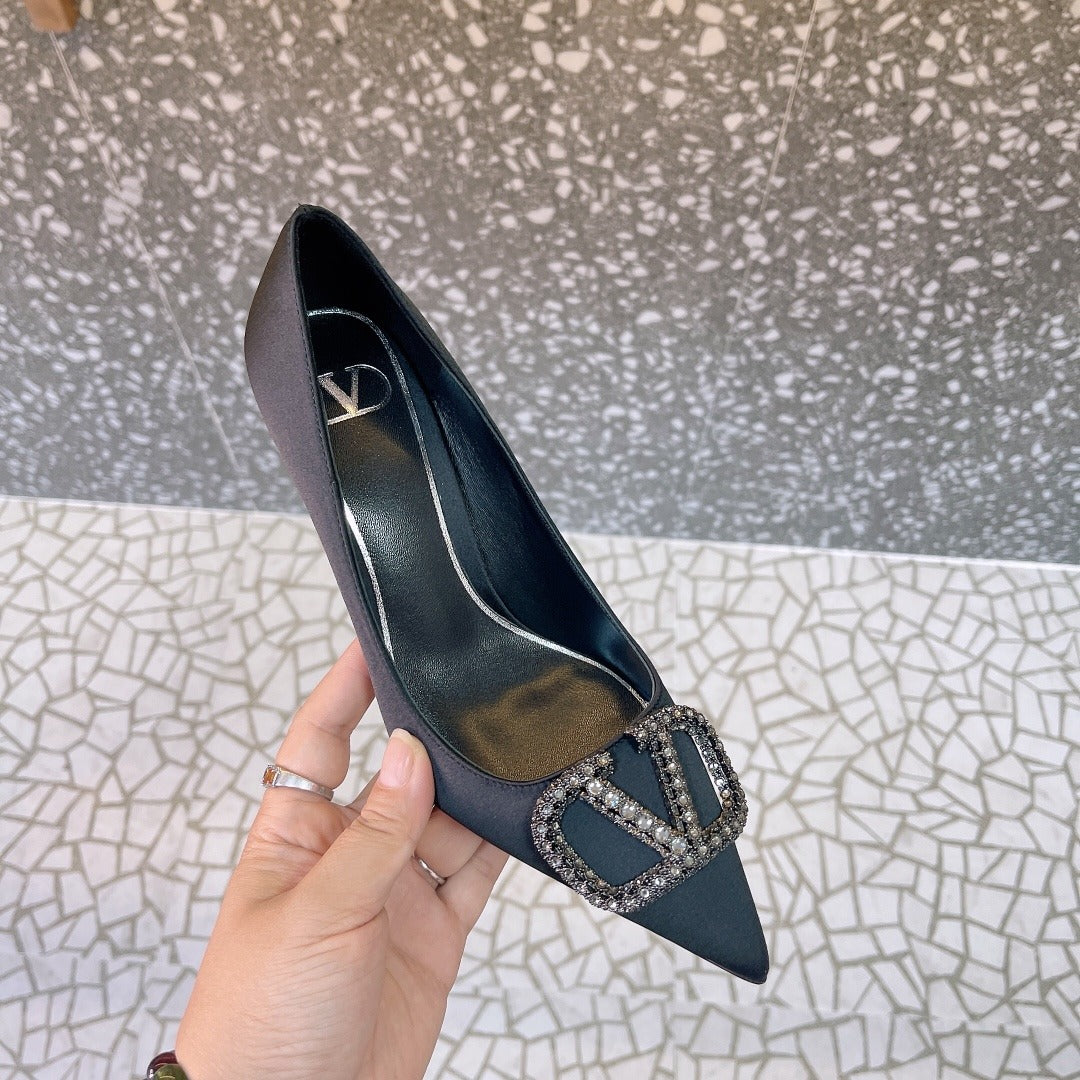 Valentino Lambskin Leather Crystal Heels