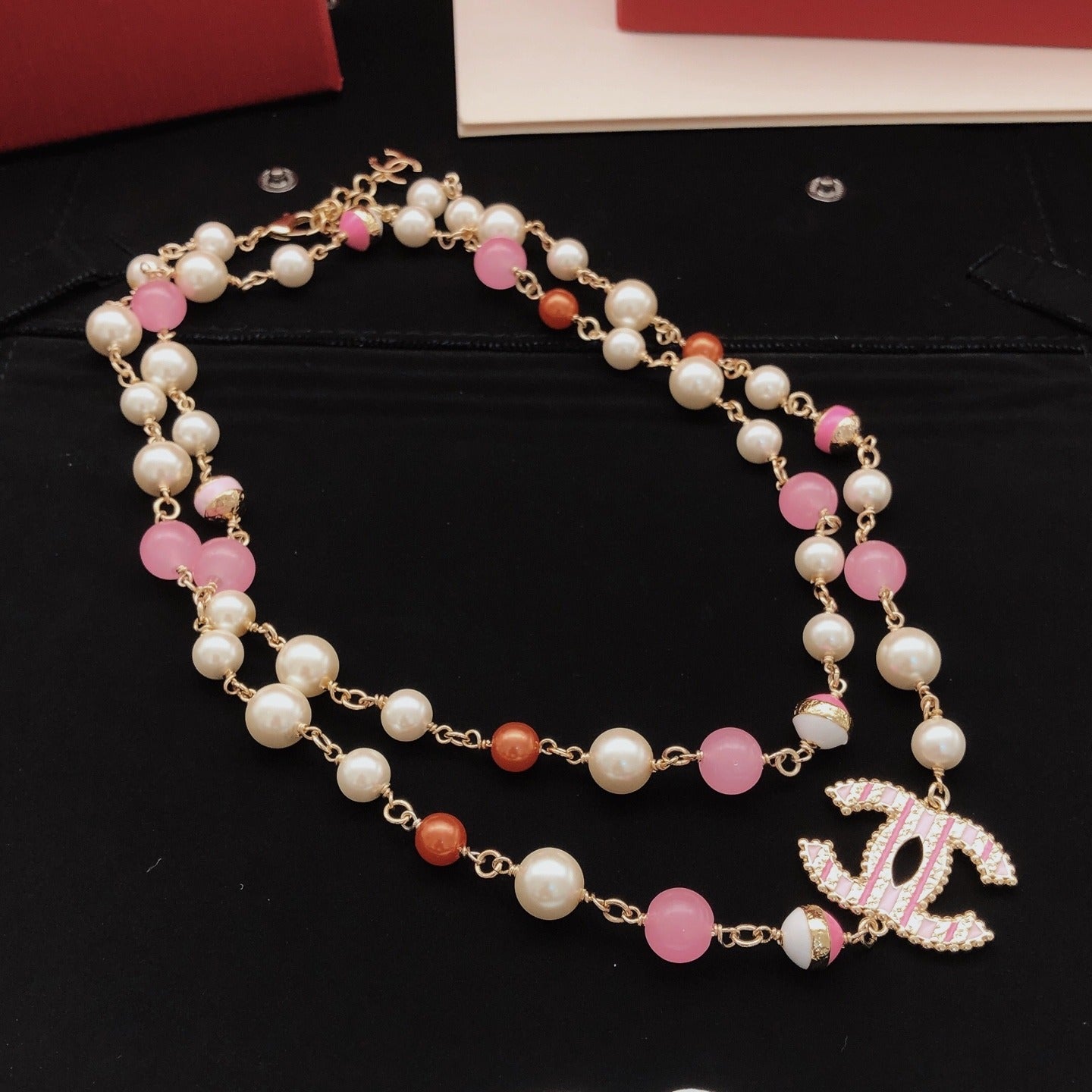 Chanel Pink Brass Necklace