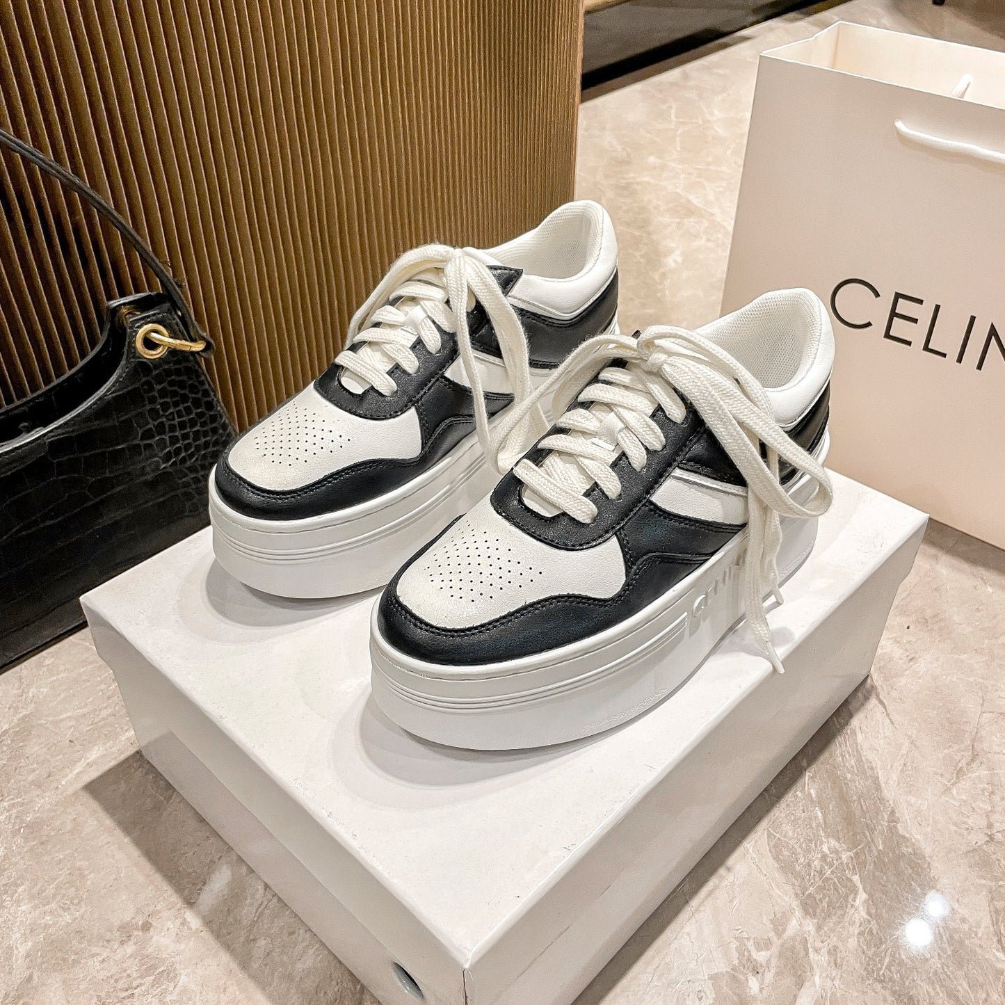 Celine Leather Vintage-Finish Sneakers