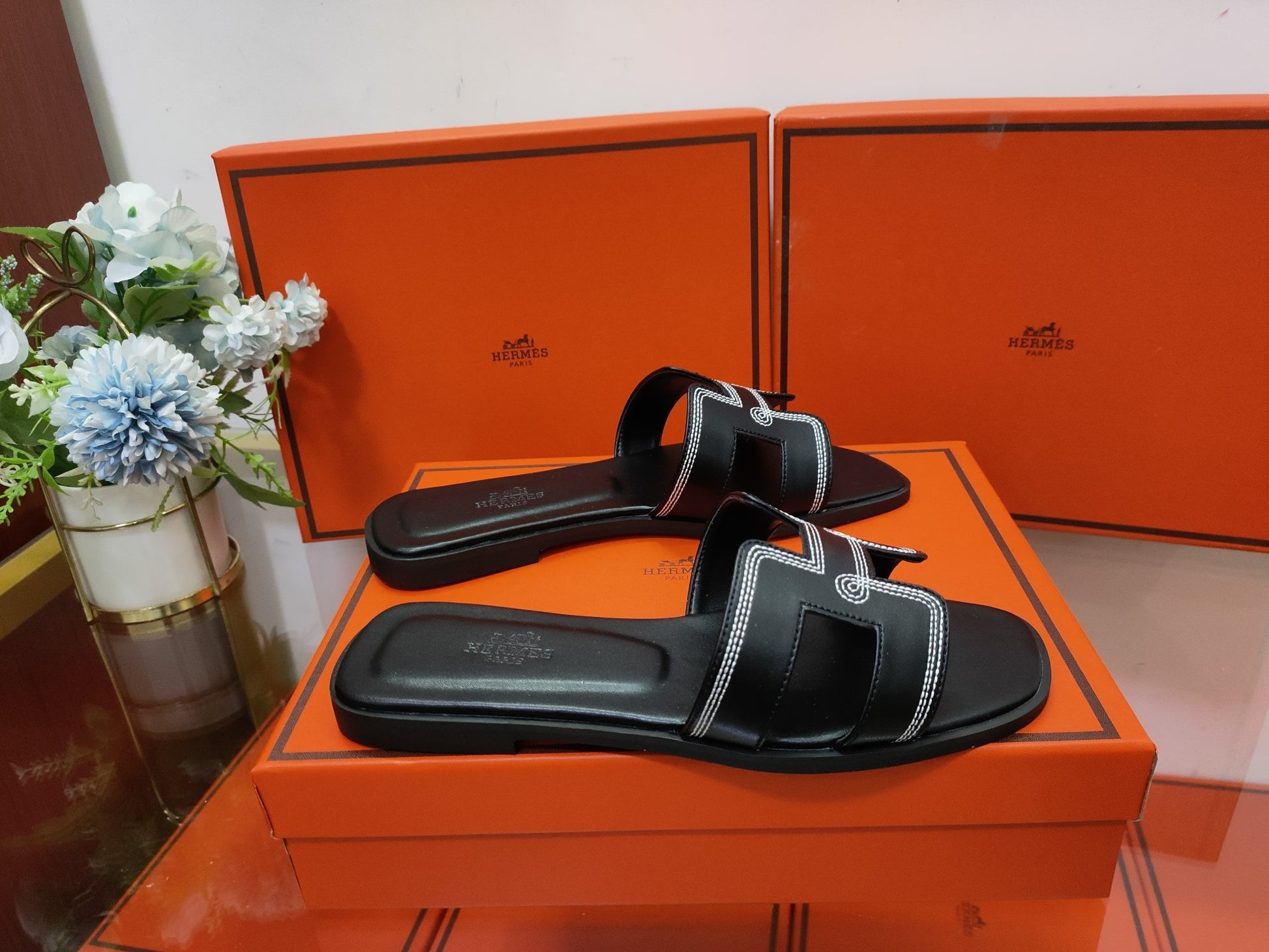 Hermes Leather Slides