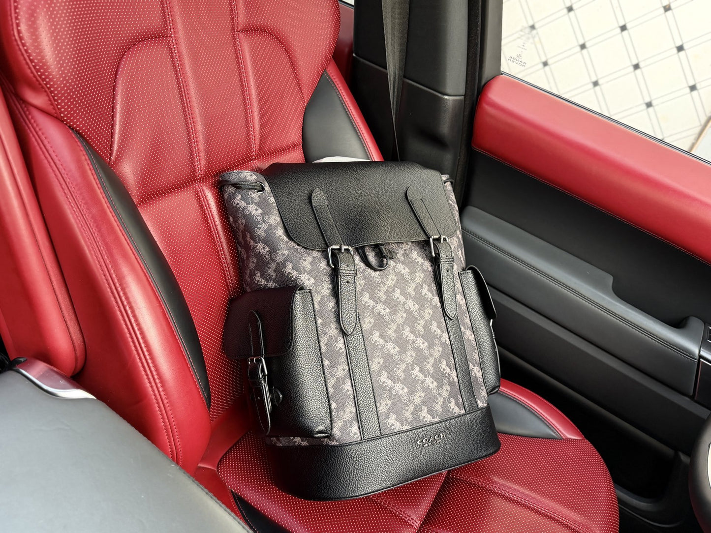 Coach Black Leather & Canvas Logo Backpack