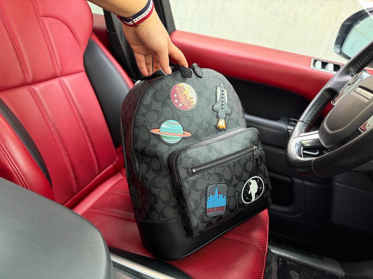 Coach Black Canvas & Calfskin Leather Logo Backpack