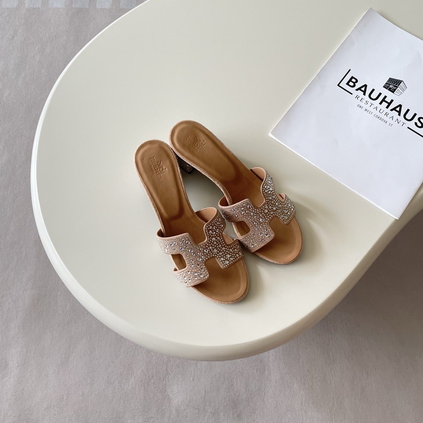 Hermes Leather Crystal Slides