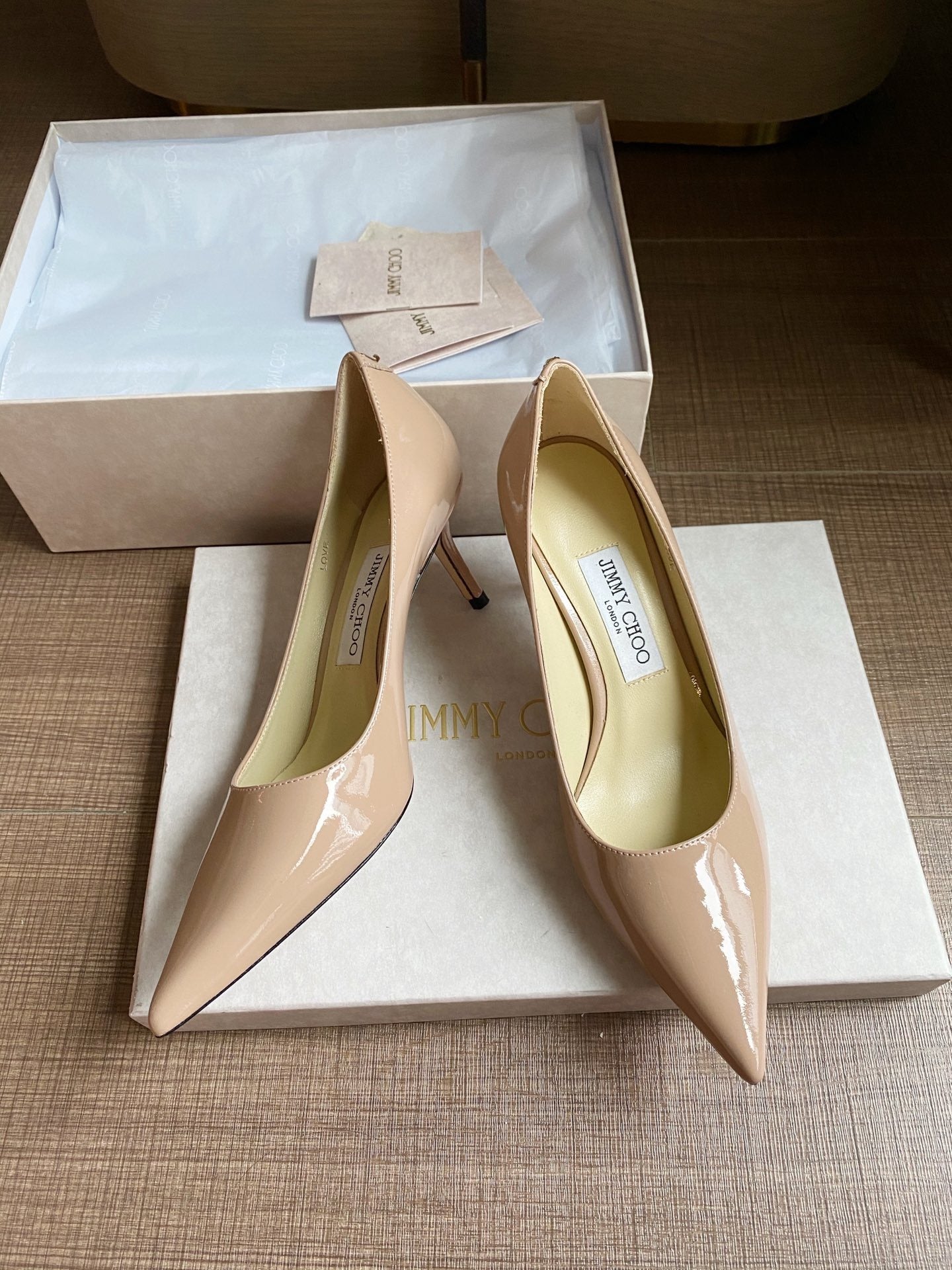 Jimmy Choo Women Patent Leather & Lambskin Leather Pearl Heels