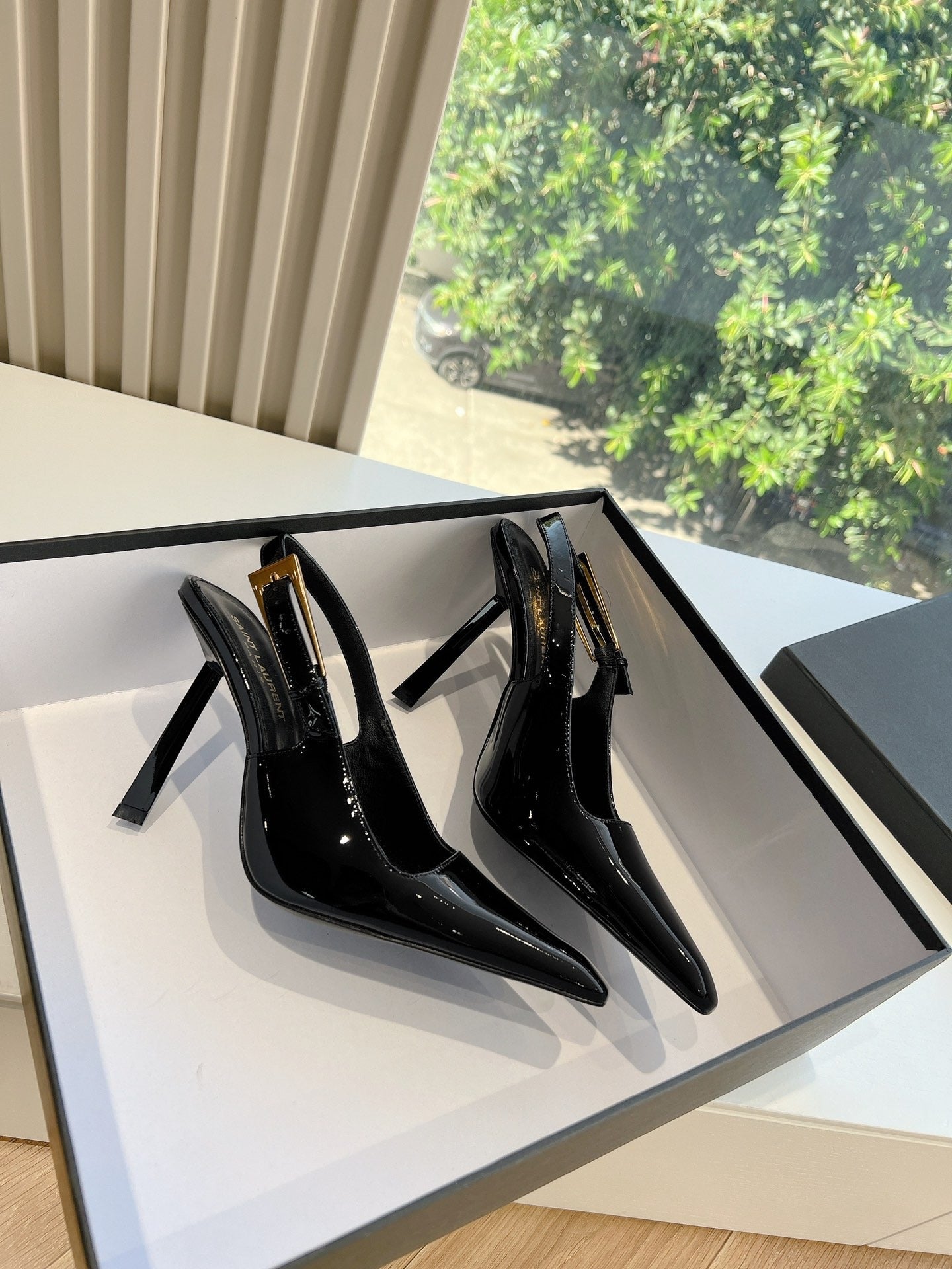 Saint Laurent Patent Leather Chain Heels
