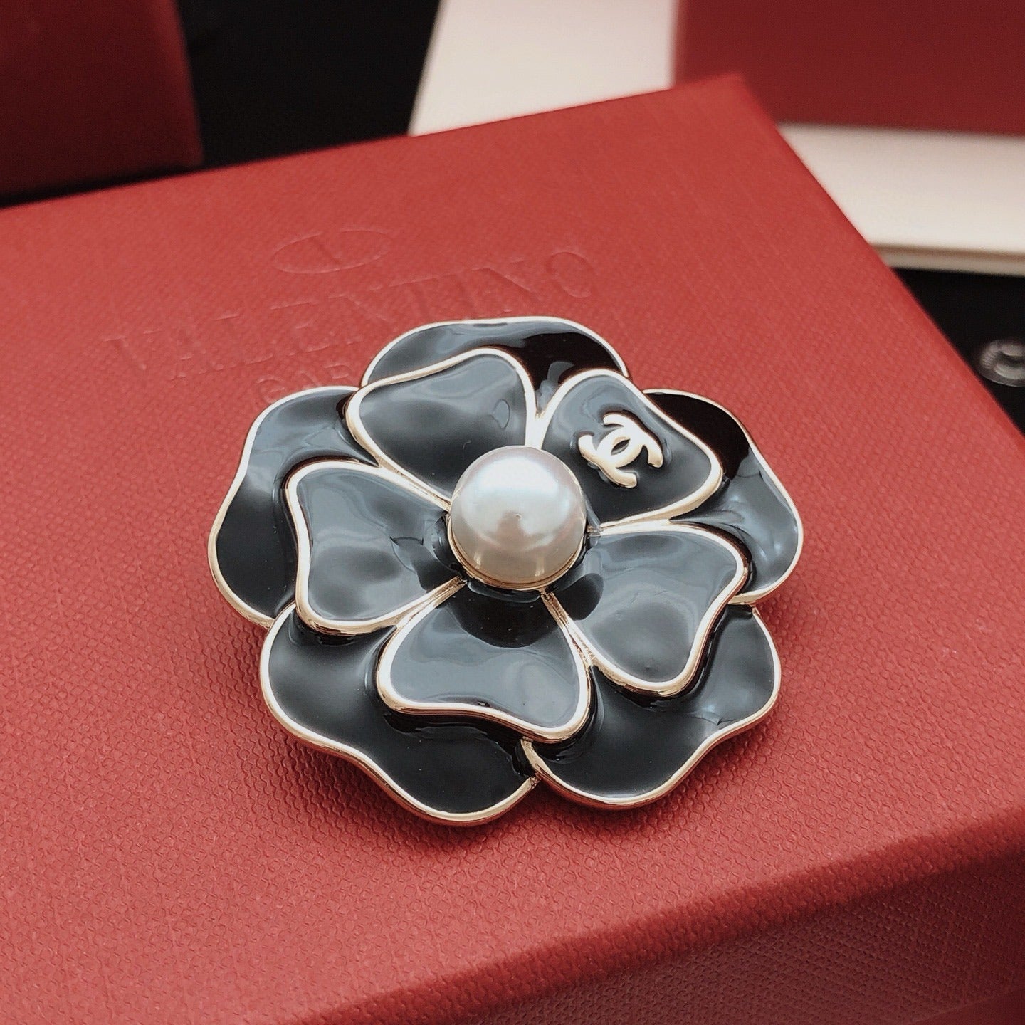 Chanel Black Brass Floral Brooch