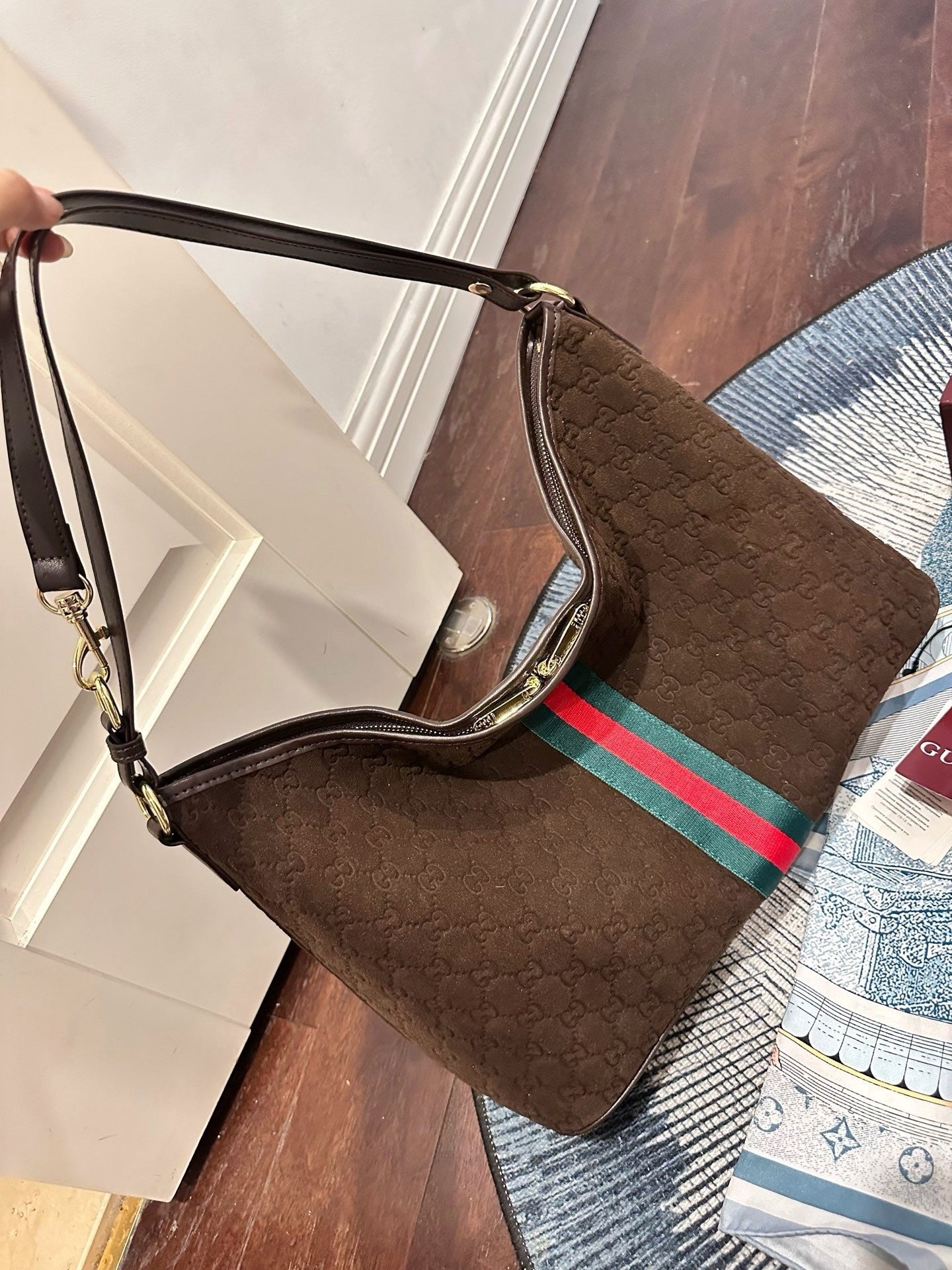 Gucci Suede & Canvas Vintage-Finish Crossbody Bag