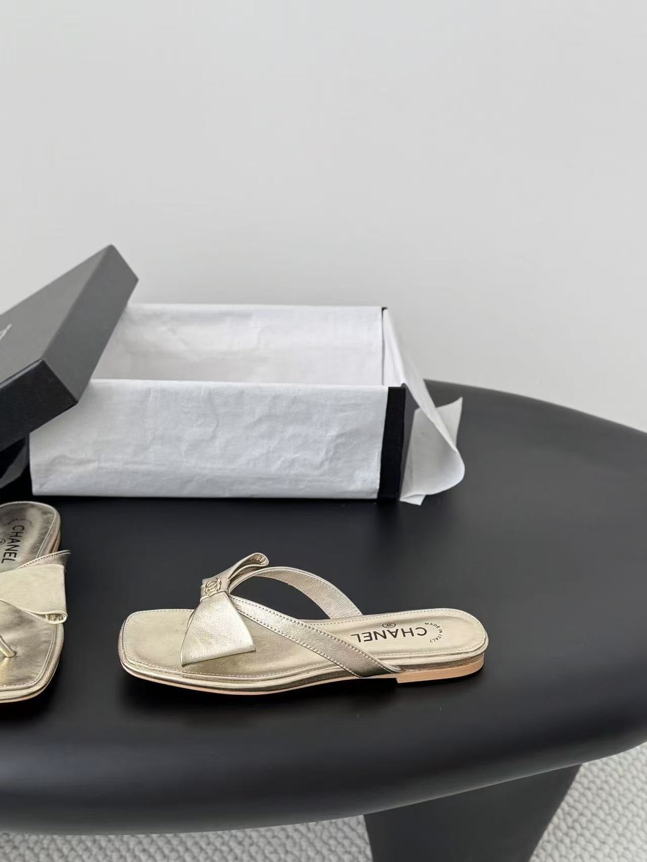 Chanel Lambskin Leather Bow Slides