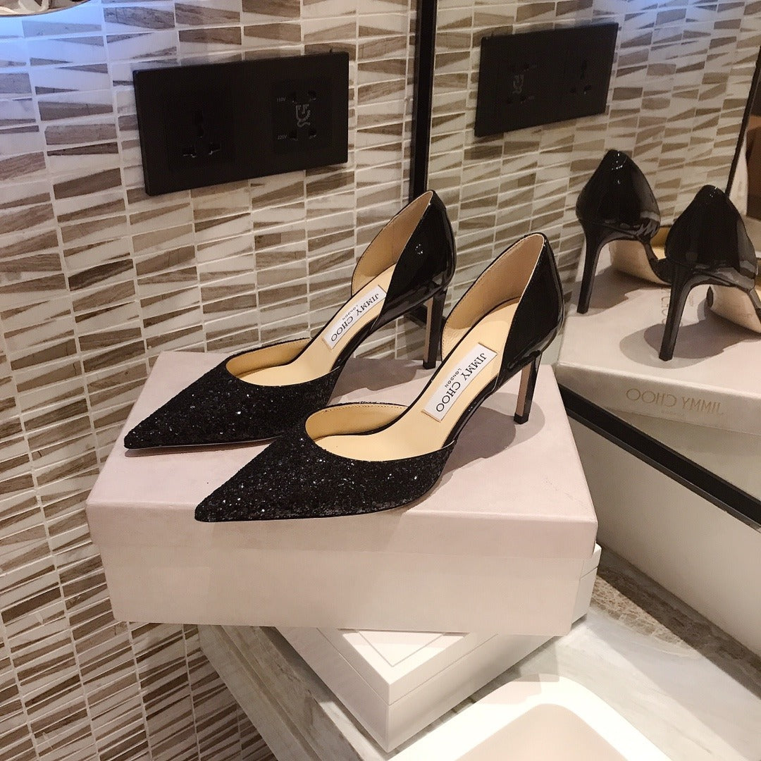 Jimmy Choo Black Lambskin Leather Pointed Toe Heels