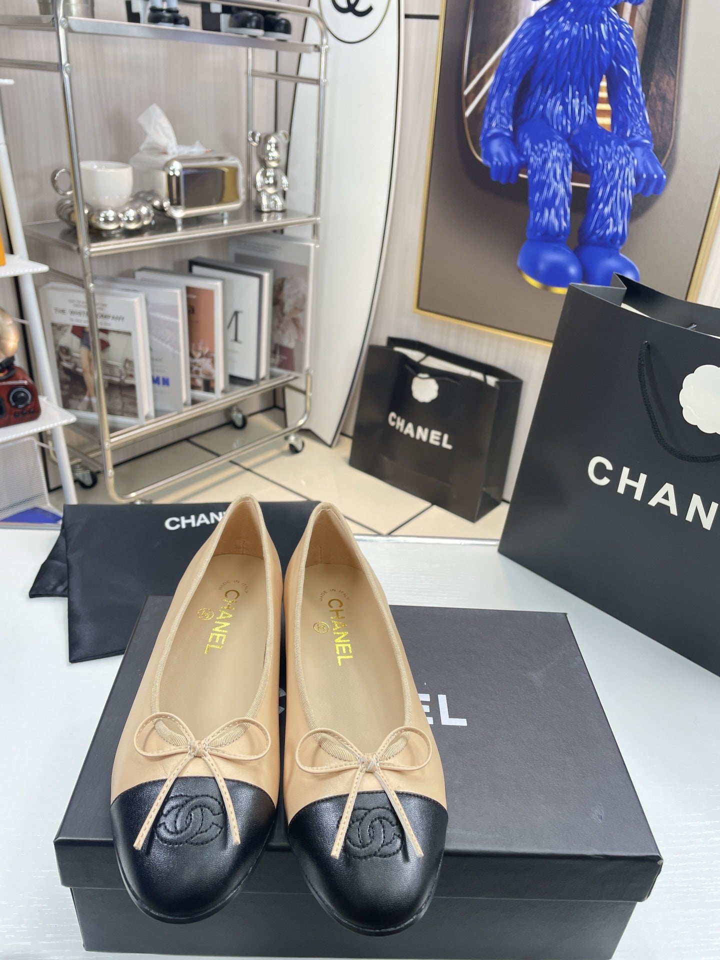 Chanel Lambskin Leather Bow Ballet Flats