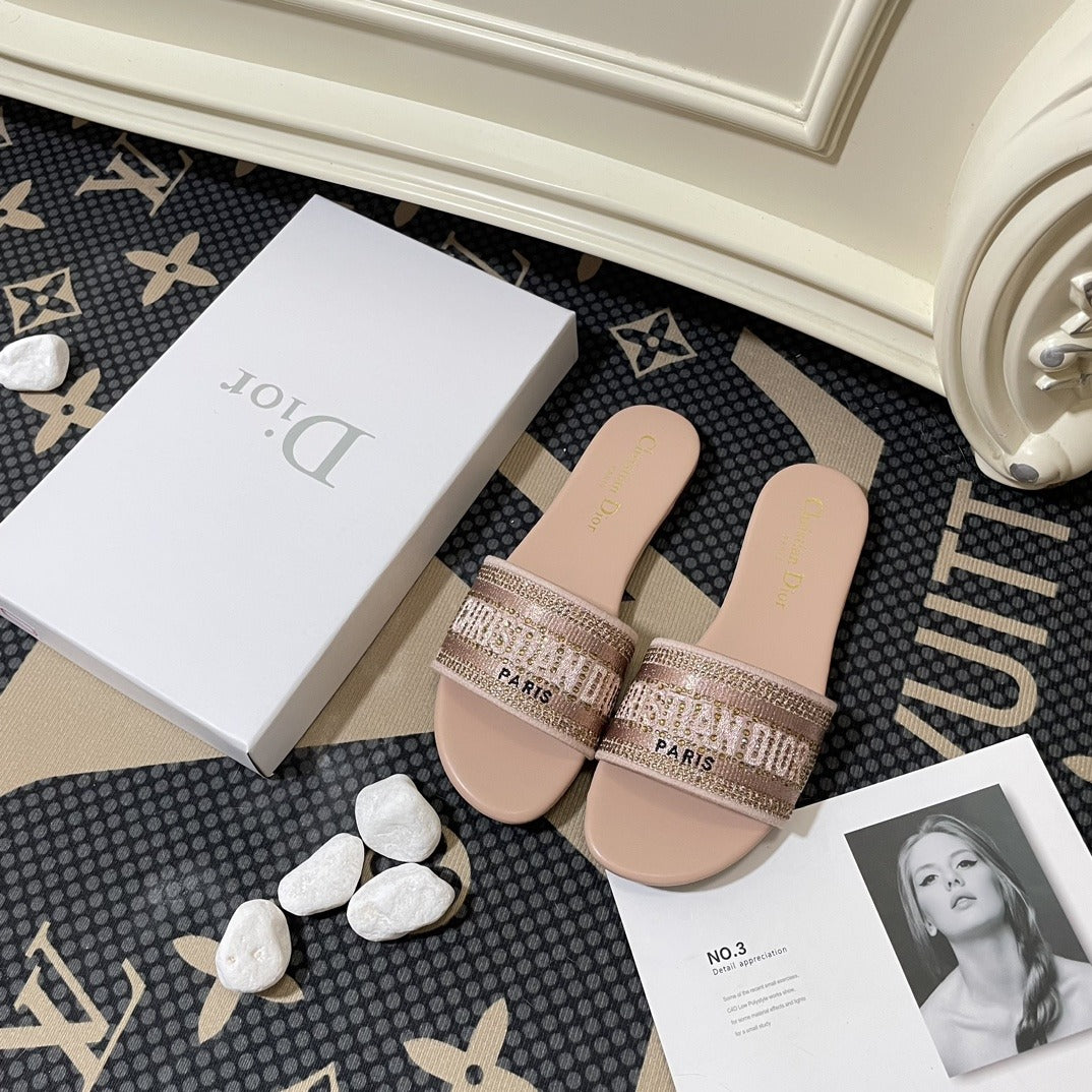 Dior Lambskin Leather Embroidered Slides