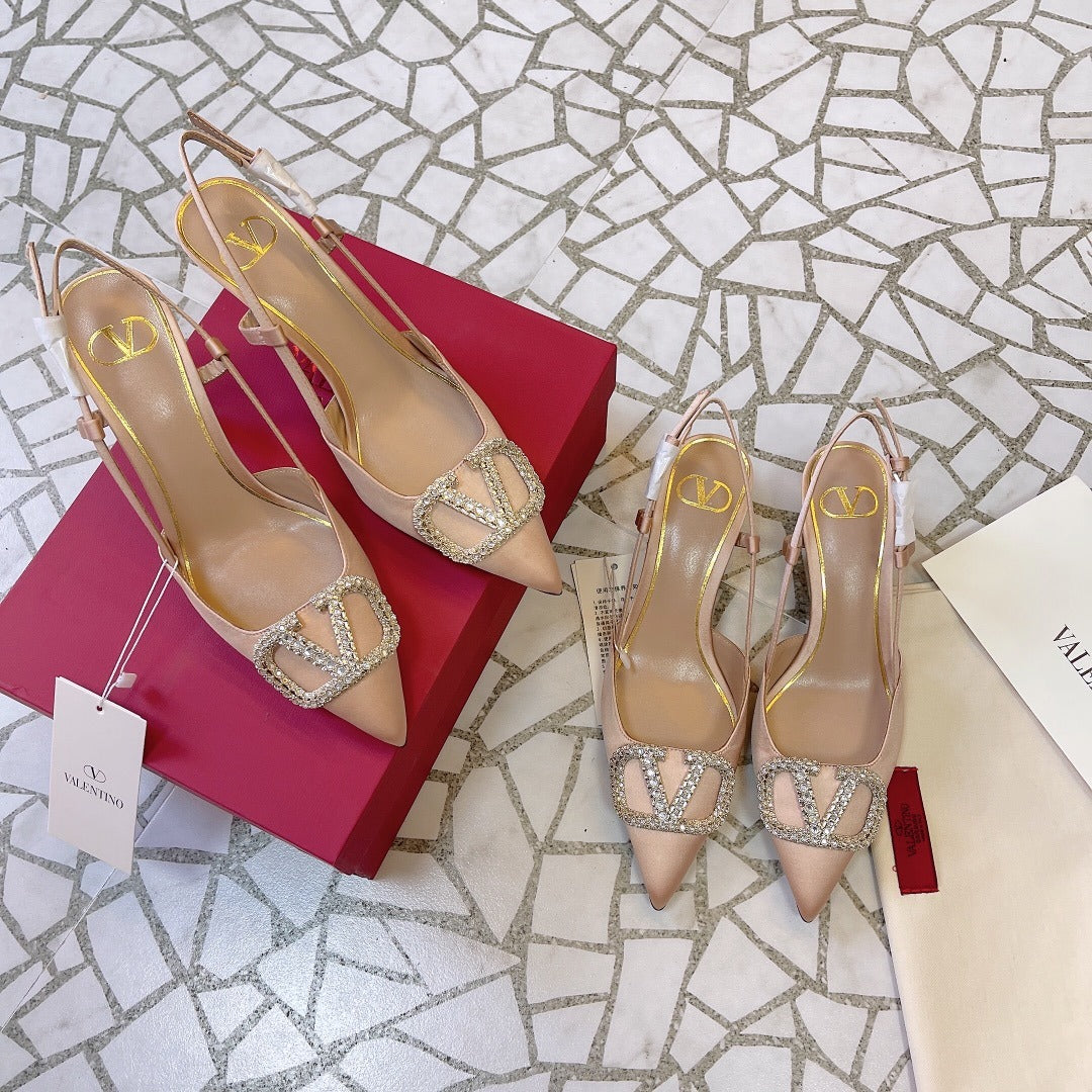 Valentino Lambskin Leather Crystal Heels