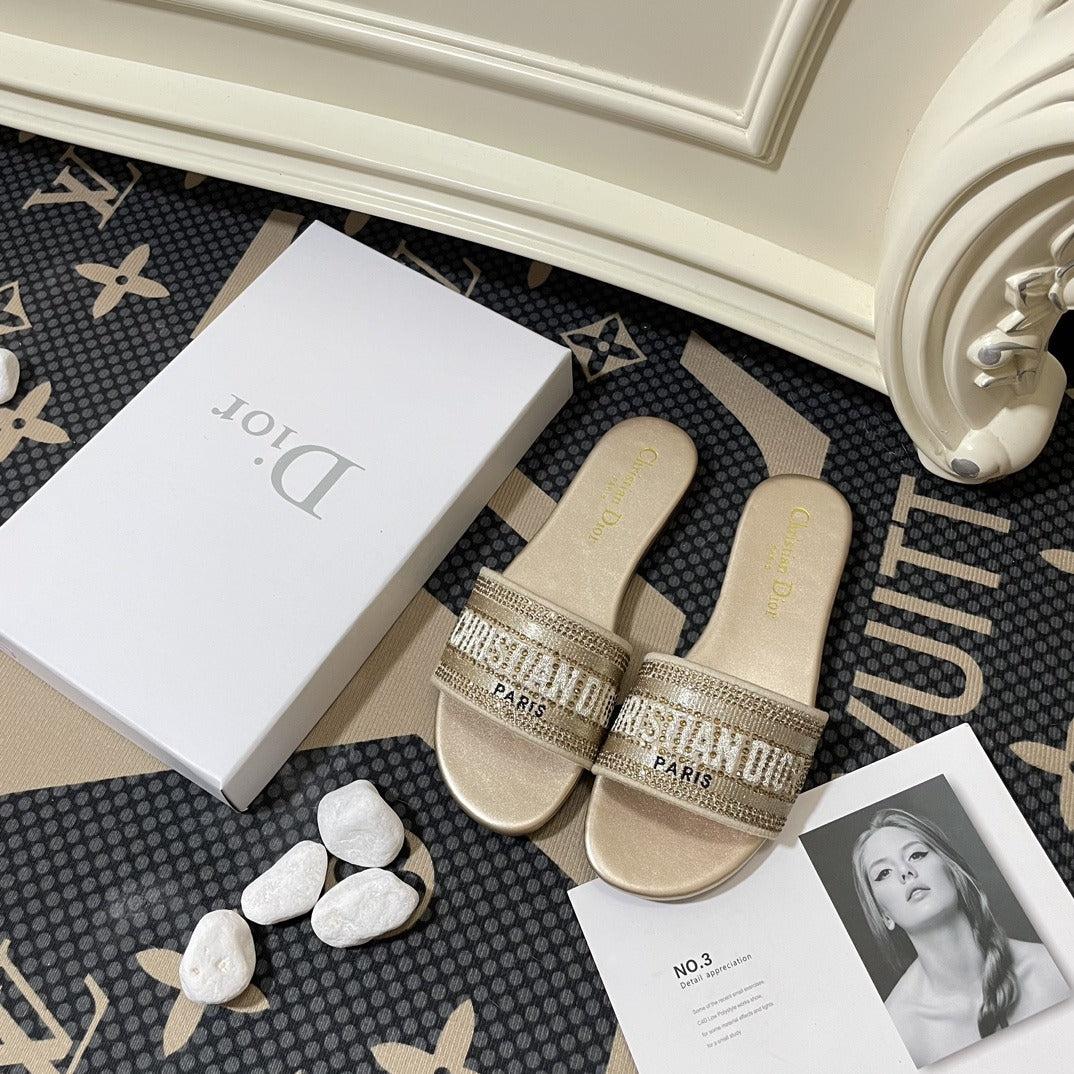 Dior Lambskin Leather Embroidered Slides