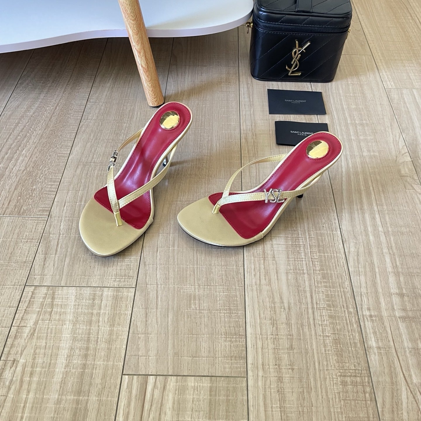Saint Laurent Lambskin Leather Logo Slides