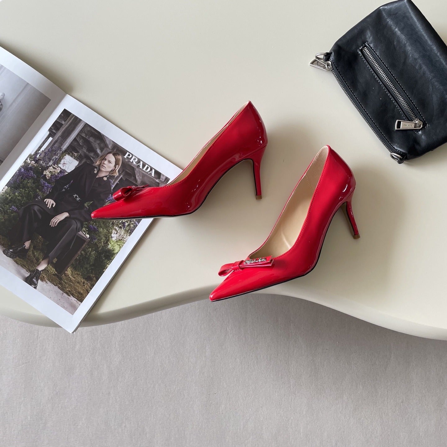 Prada Lambskin Leather Bow Heels