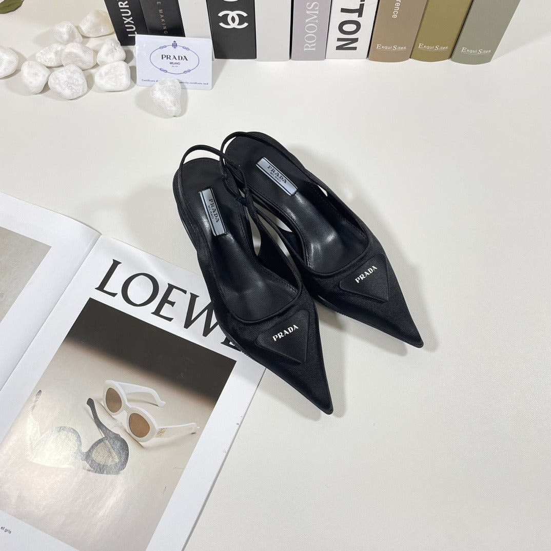 Prada Patent Leather & Lambskin Leather Pointed Toe Sandals