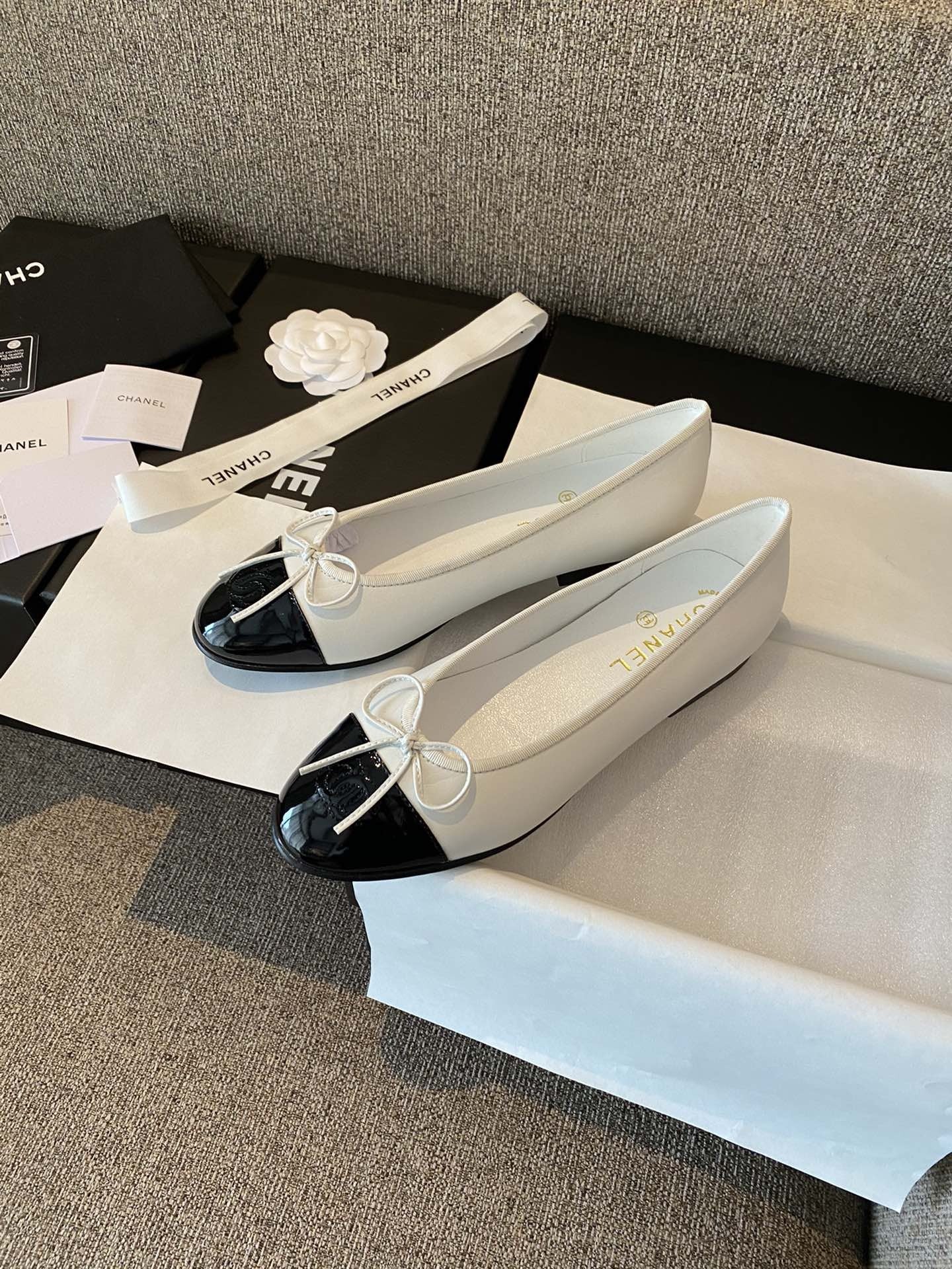 Chanel Leather Bow Ballet Flats