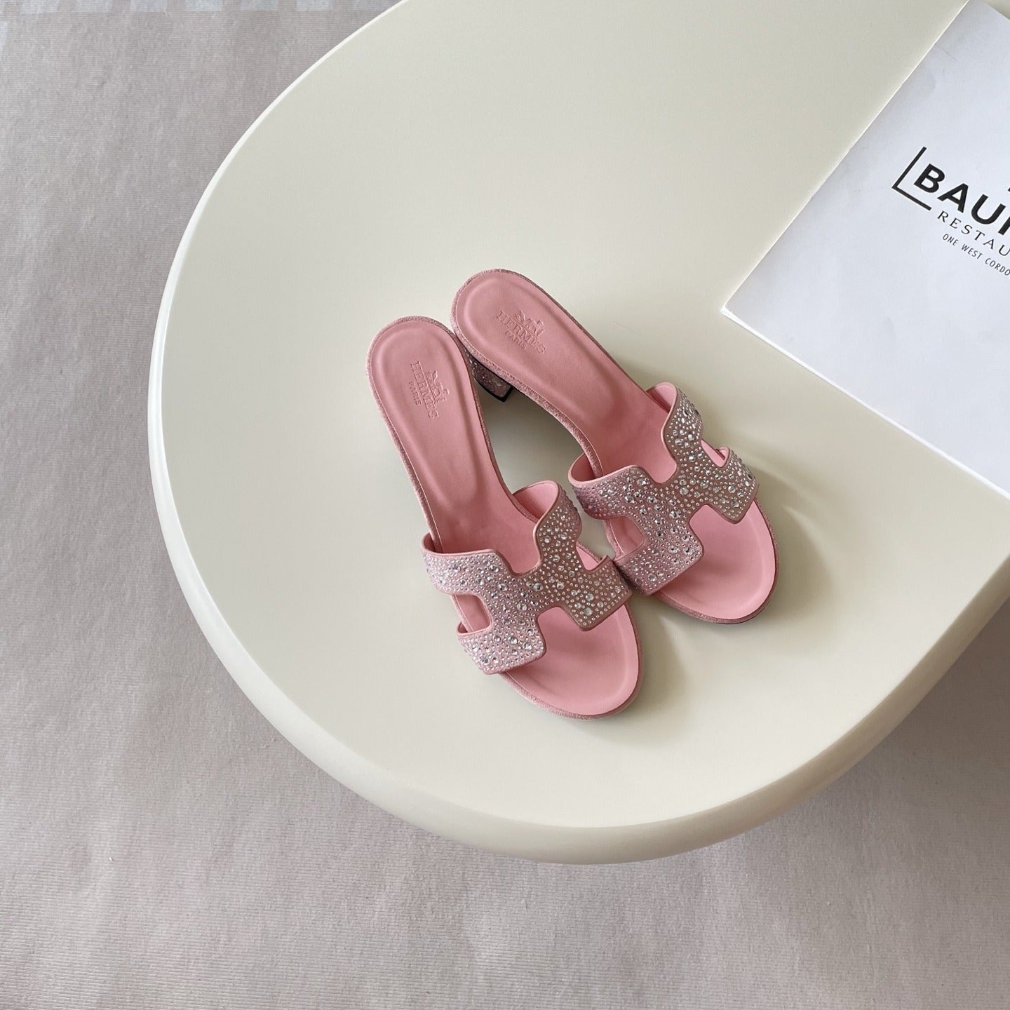 Hermes Leather Crystal Slides