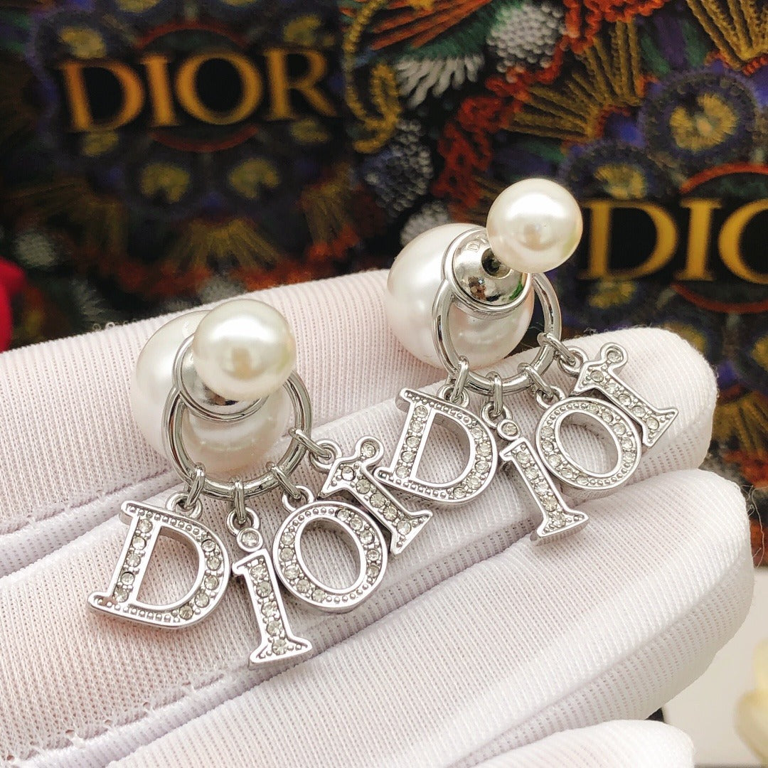 Dior Silver Brass Pearl Earrings