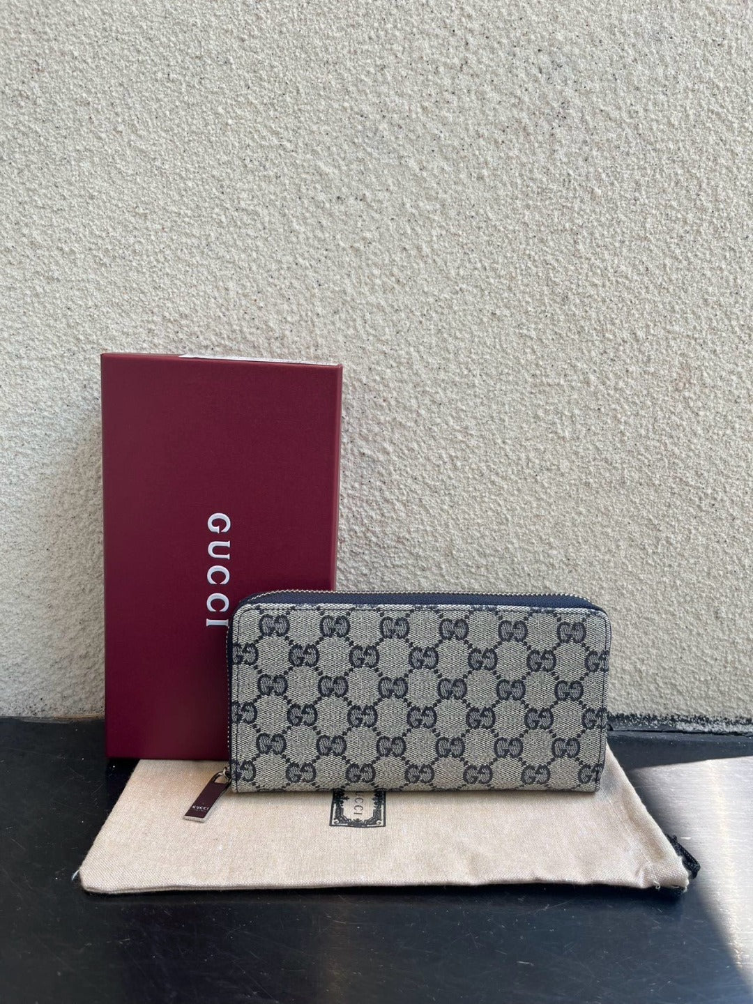 Gucci Black Canvas & Leather Zip Wallet
