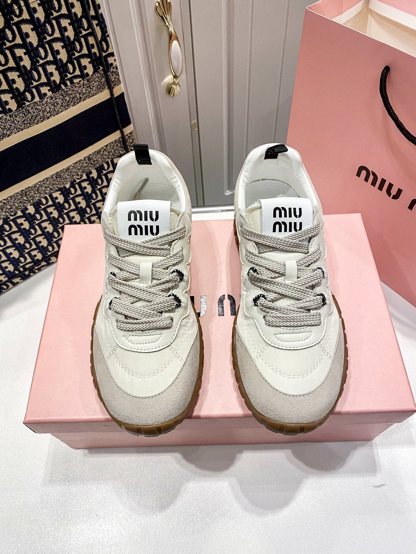 Miu Miu Black Canvas & Leather Vintage-Finish Sneakers
