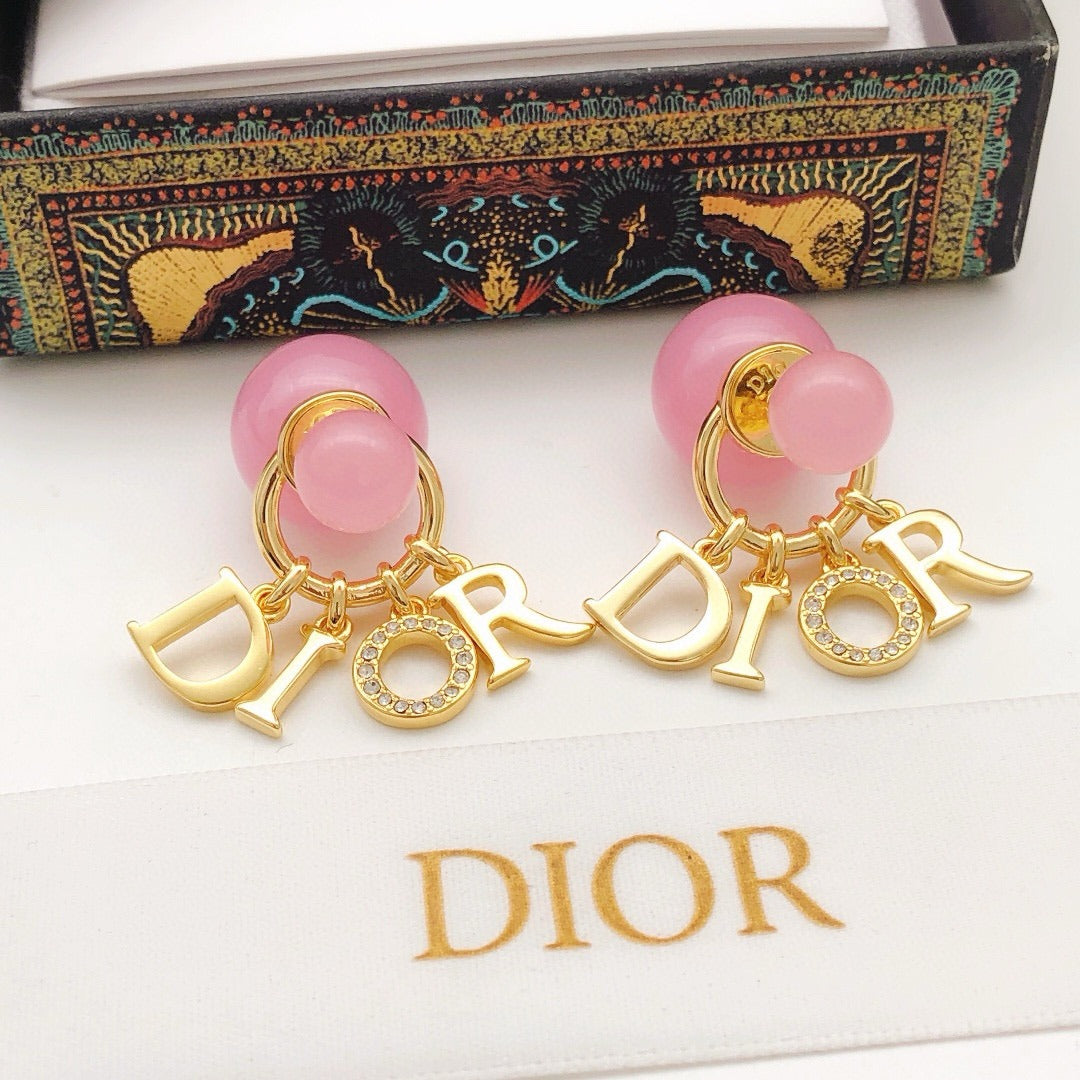 Dior Pink Brass Logo Earrings