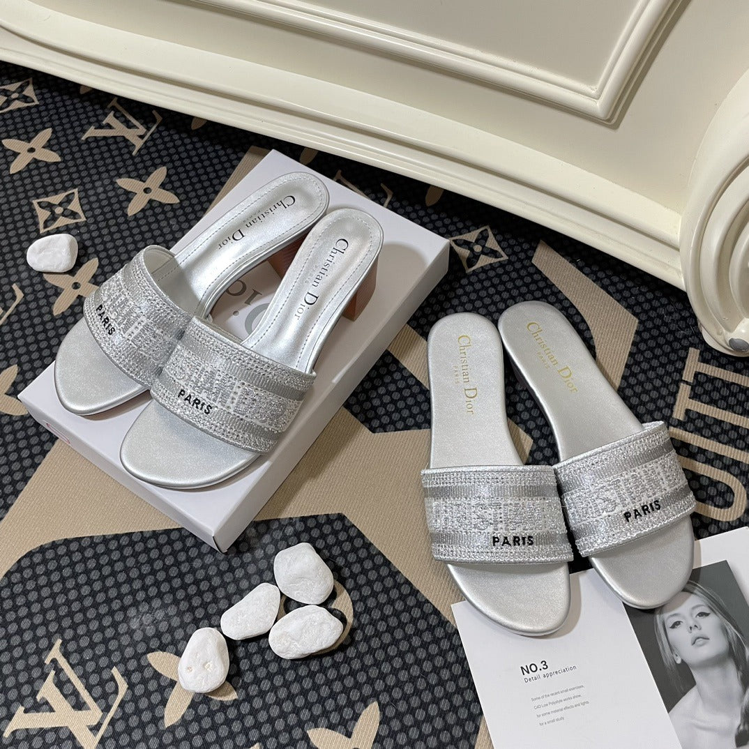 Dior Lambskin Leather Embroidered Slides