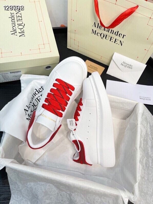 Alexander McQueen Women White Lambskin Leather Logo Sneakers