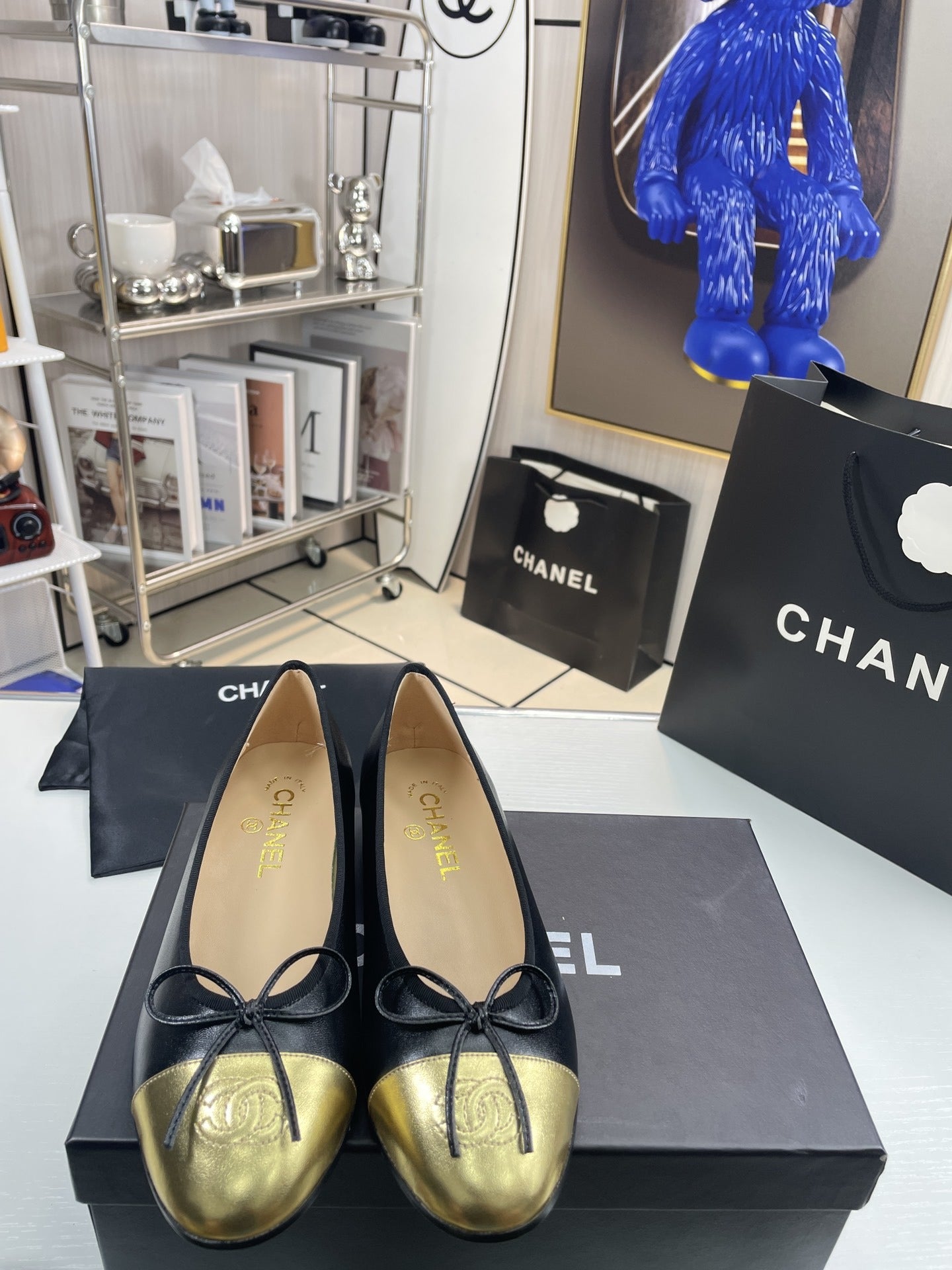 Chanel Lambskin Leather Bow Ballet Flats