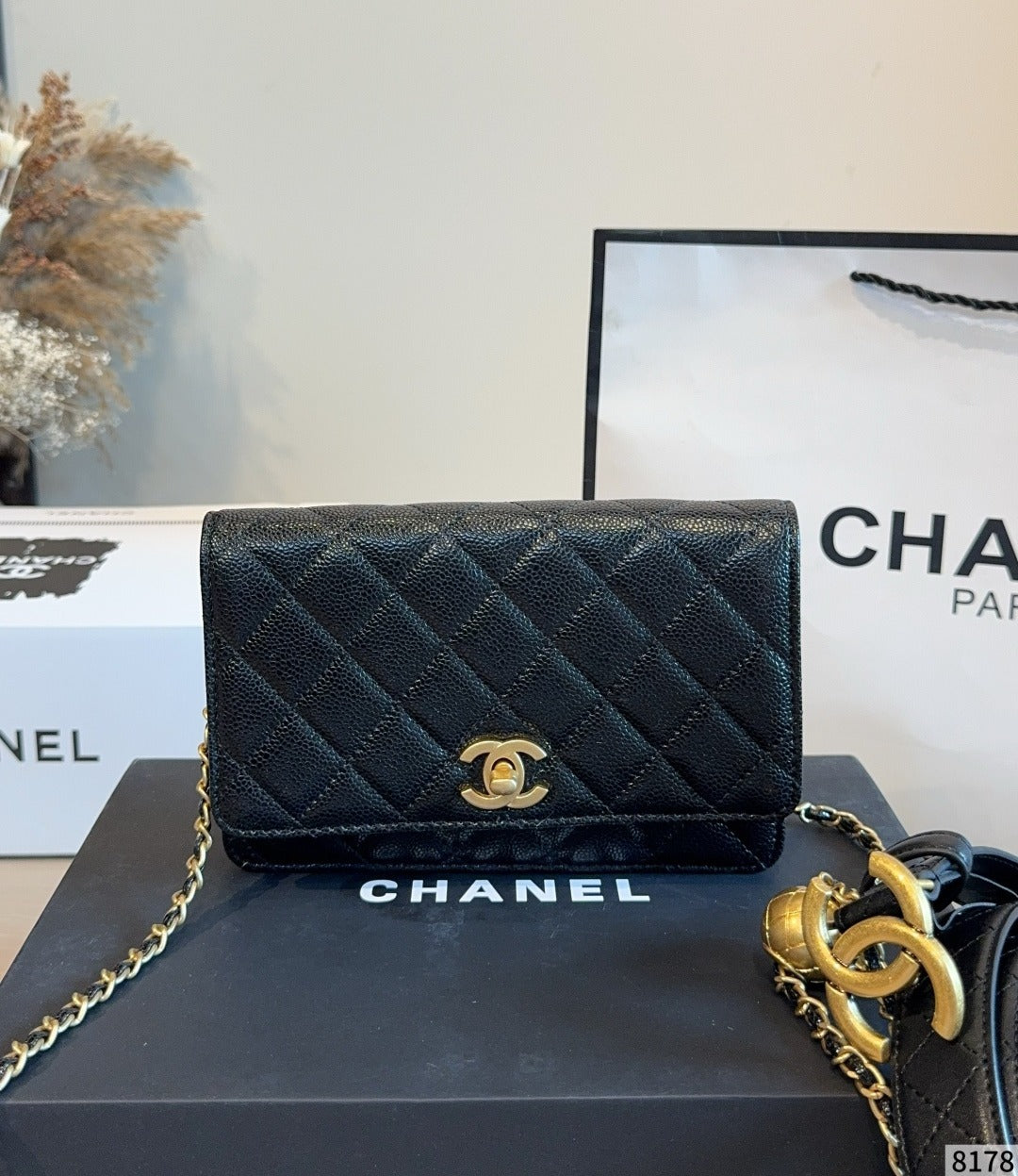 Chanel Black Calfskin Leather & Lambskin Leather Star Handbag