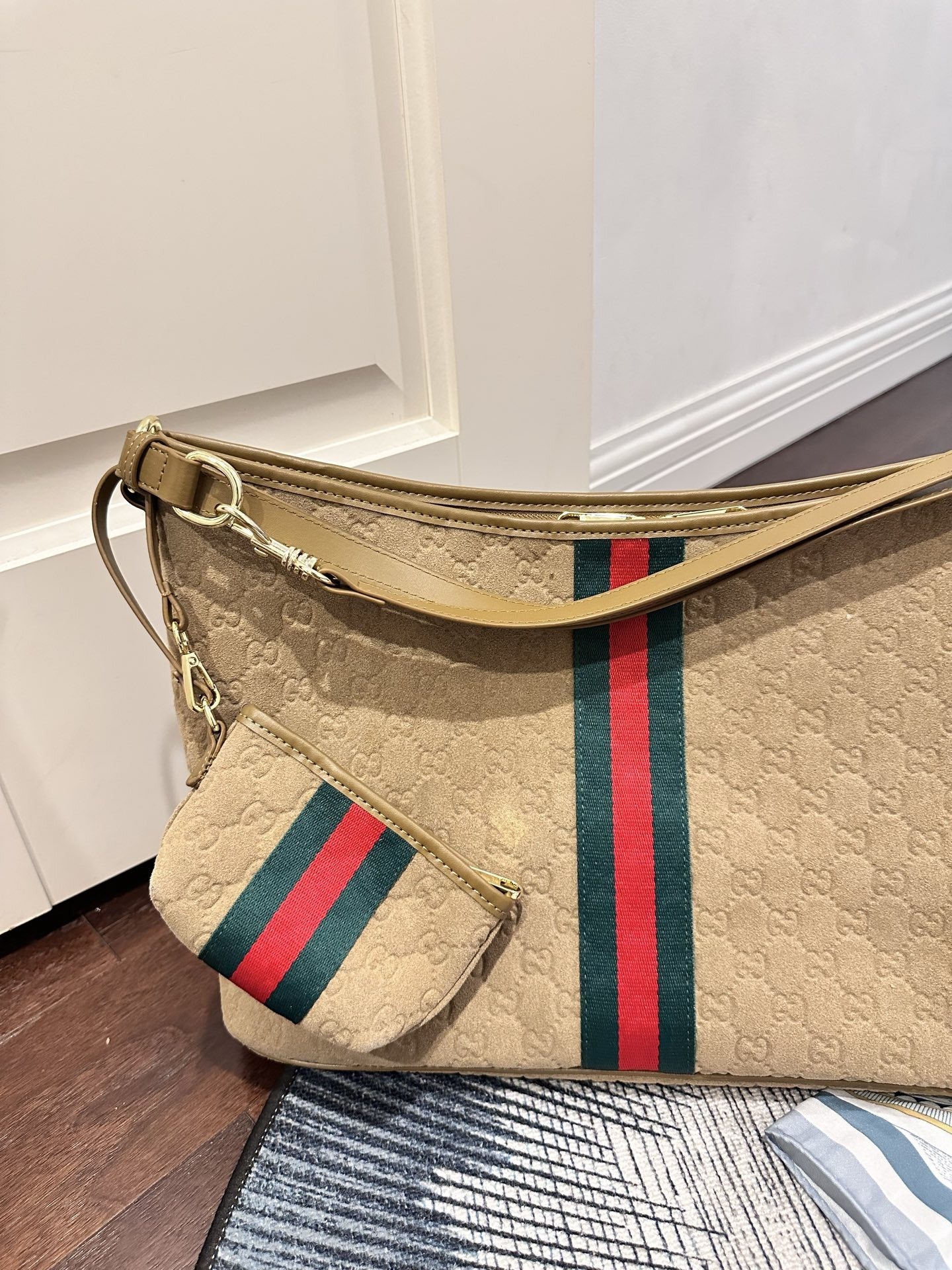 Gucci Suede & Canvas Vintage-Finish Crossbody Bag