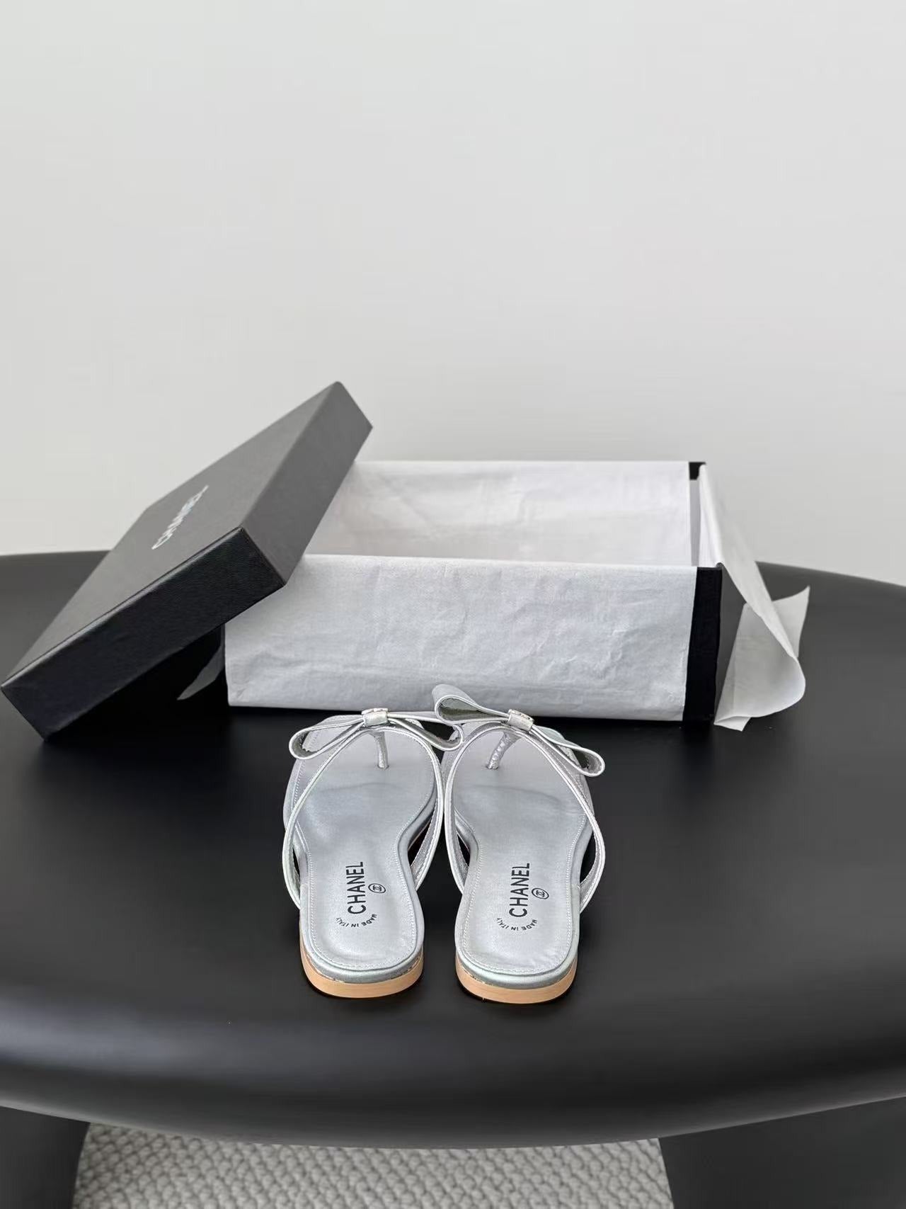 Chanel Lambskin Leather Bow Slides