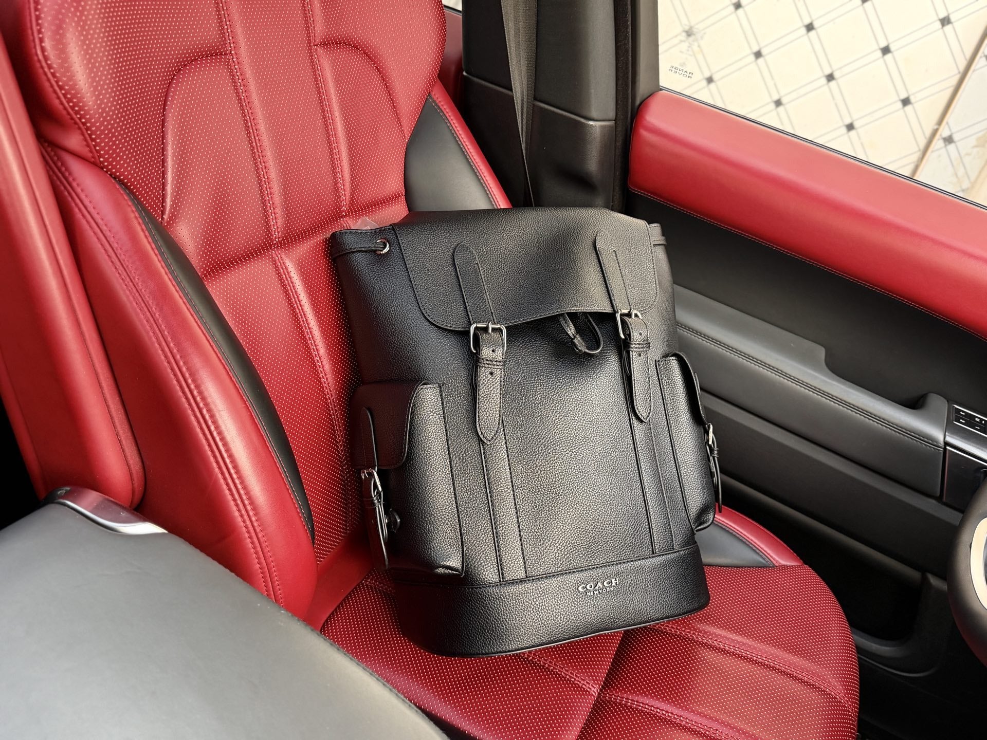 Coach Black Leather Logo Backpack